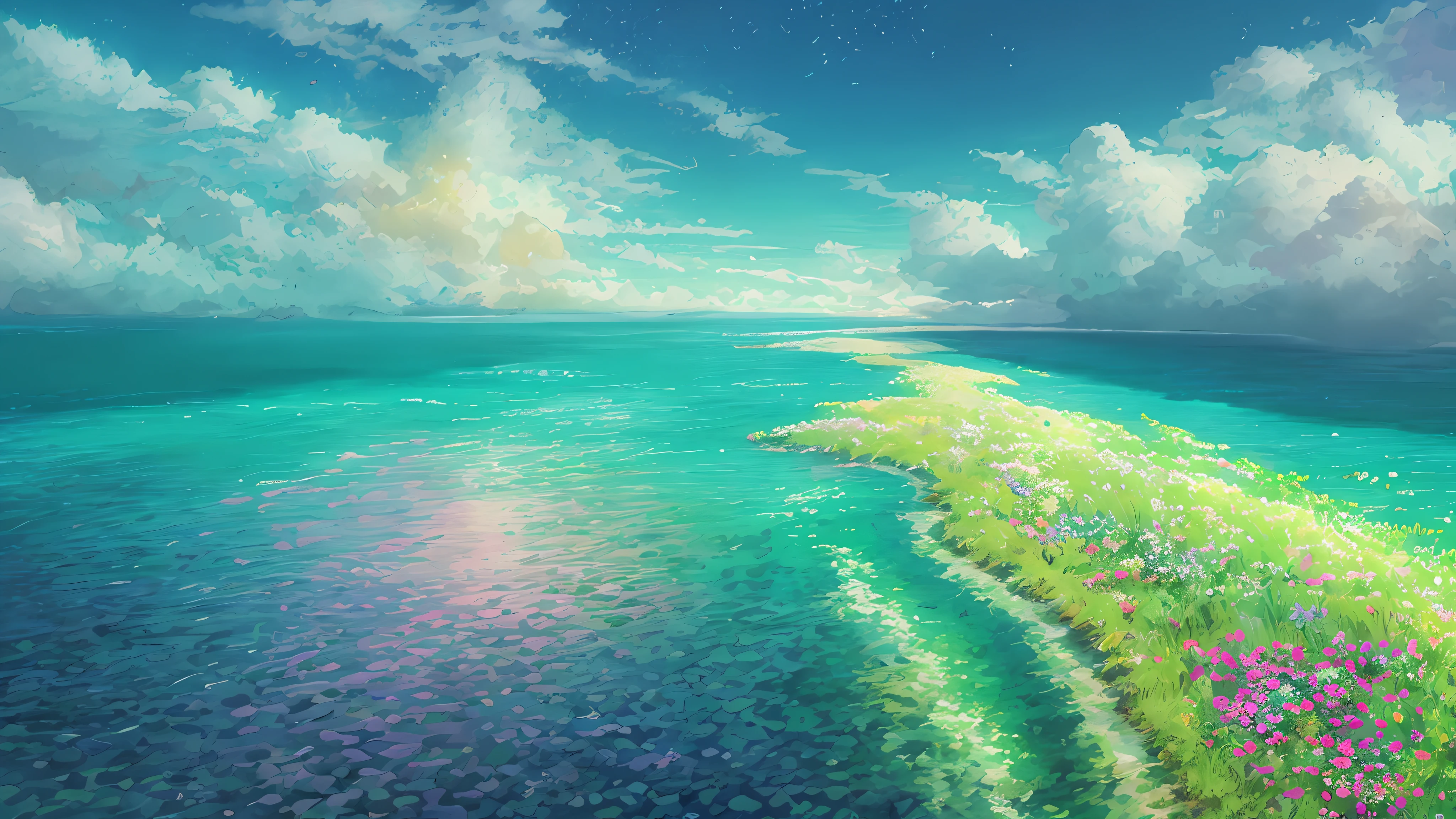 Masterpiece, best quality, high quality, white clouds, turquoise background, blue sky and white clouds, clear sky, complex, pastel colors, watercolor, Makoto Shinkai, extremely detailed CG unity 8k wallpaper, bokeh, depth of field, HDR, bloom, chromatic aberration, realism, very detailed, artstation trend, CGsociety trend, complex, high detail, dramatic, midjourney art