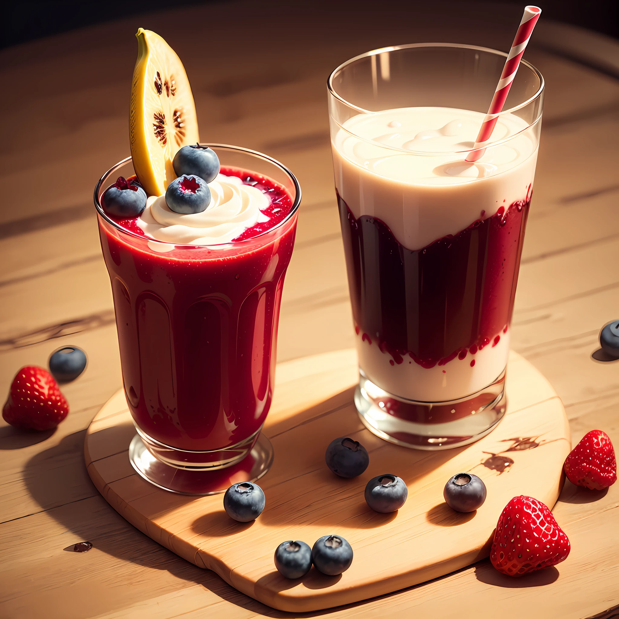 Red Fruit Smoothie:
Makings:
1 cup frozen berries (strawberries, blueberries, raspberries)
1 ripe banana
1/2 cup plain yogurt
1/2 cup almond milk (or milk of your choice)
1 tablespoon honey or sweetener to taste (optional)
Ice cubes --auto