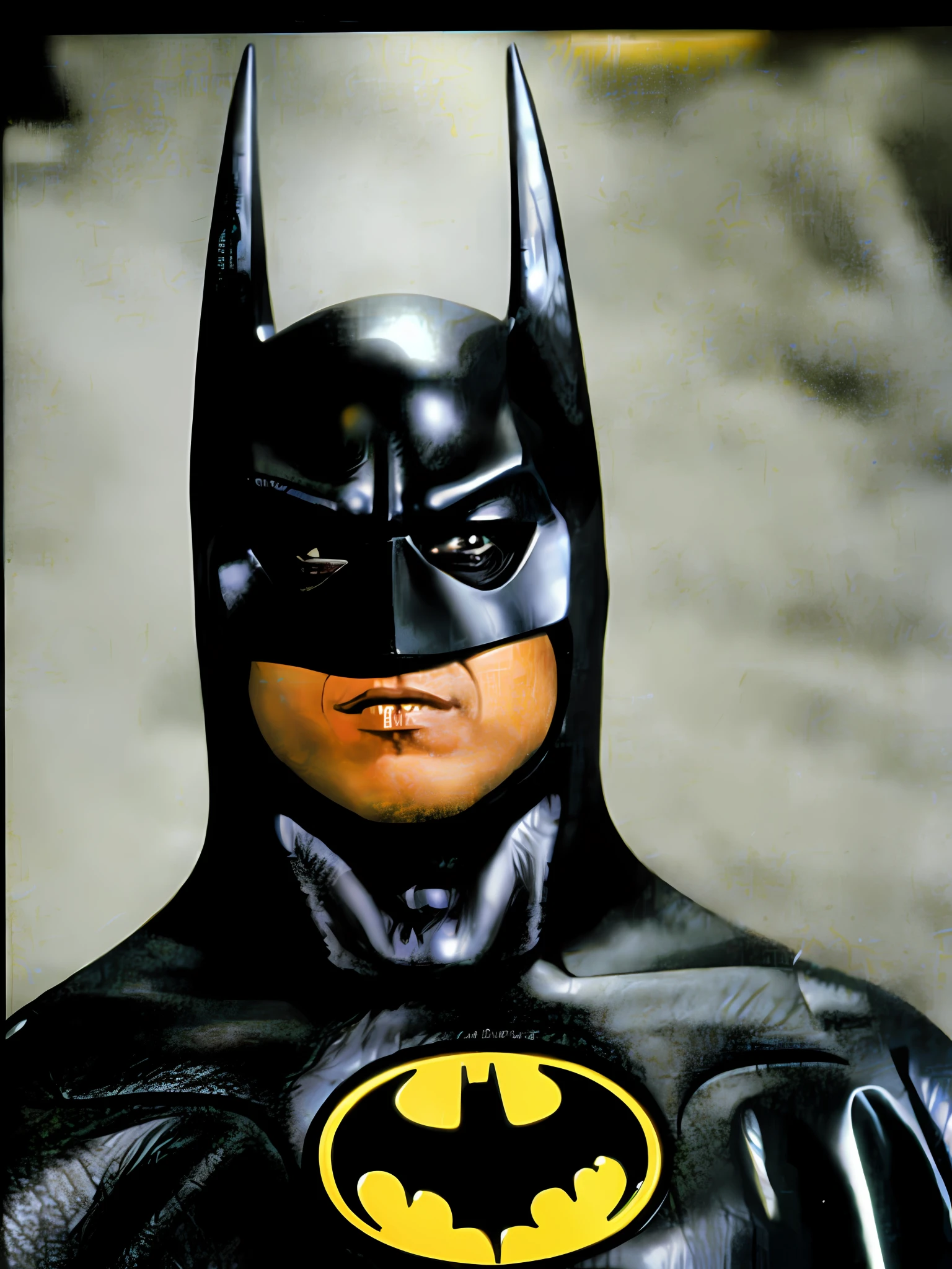 A photo of Batman looking at the camera