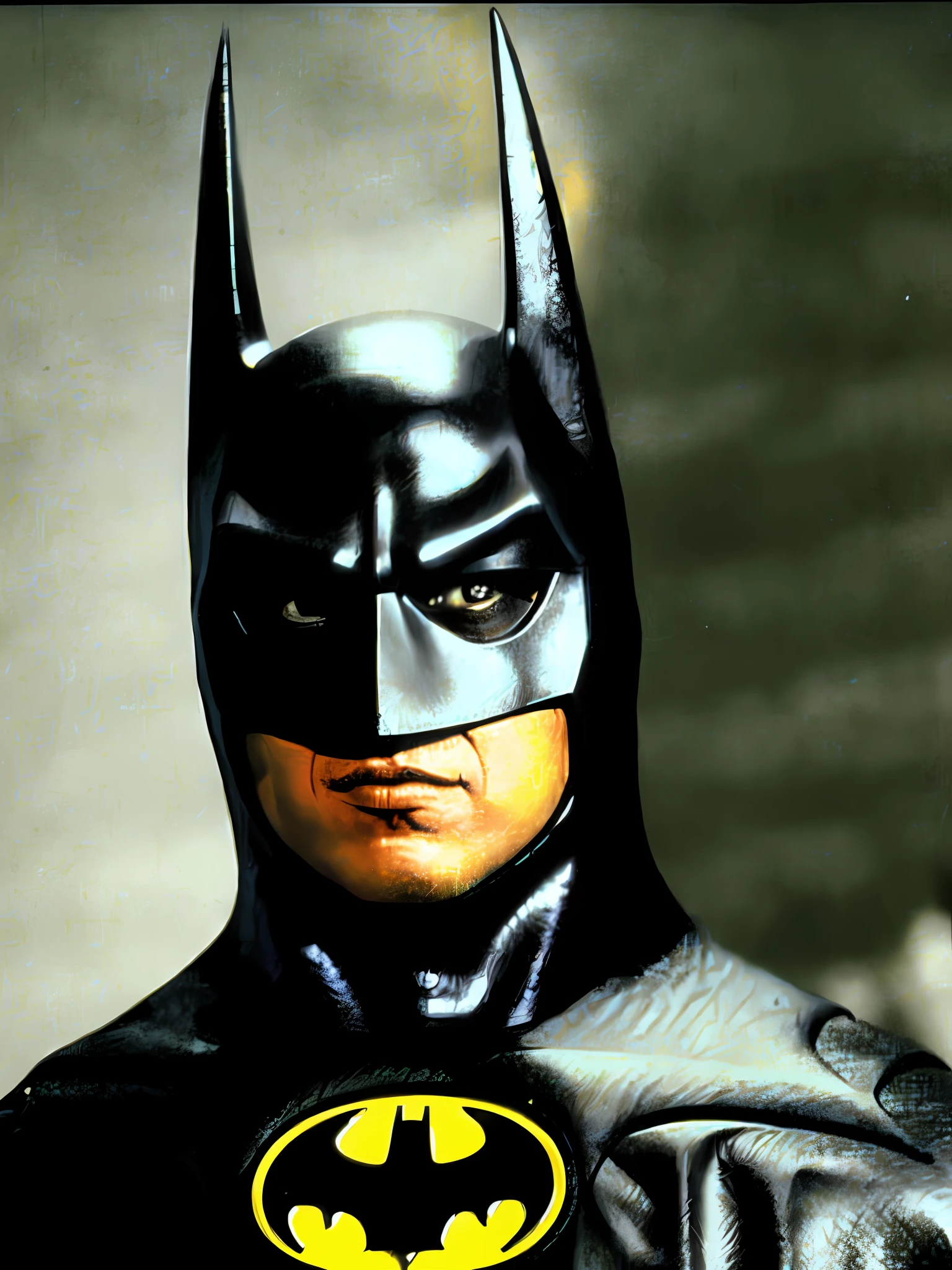 A photo of Batman looking at the camera
