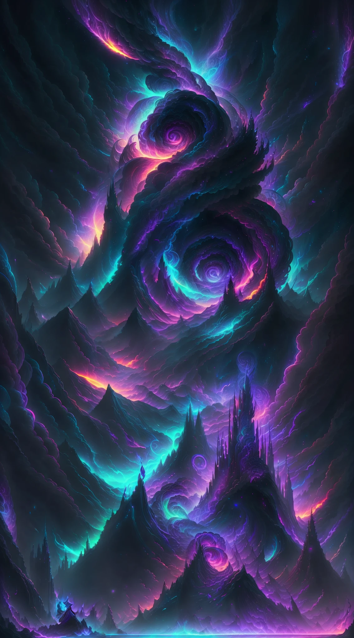 There is a couple who are together, Fantasy Art Style, Fantasy Art Style, close-up, bright colored light swirls in the sky above a couple, bright colored light swirls in the sky above a couple, colorful glow, 4k, color hd image, bright vivid colors, professional photography of, neonlight, magic, mage, flame, burn, blue and purple, magical environment,  hyper detailed, 64k, ilumination
