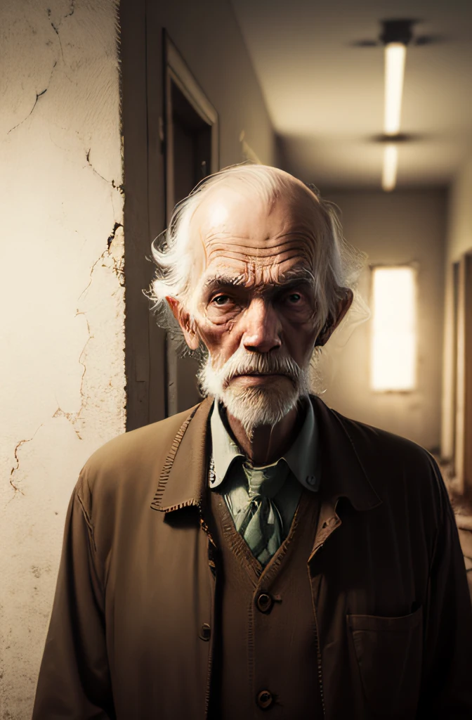 Creepy old man in an abandoned psychiatric hospital