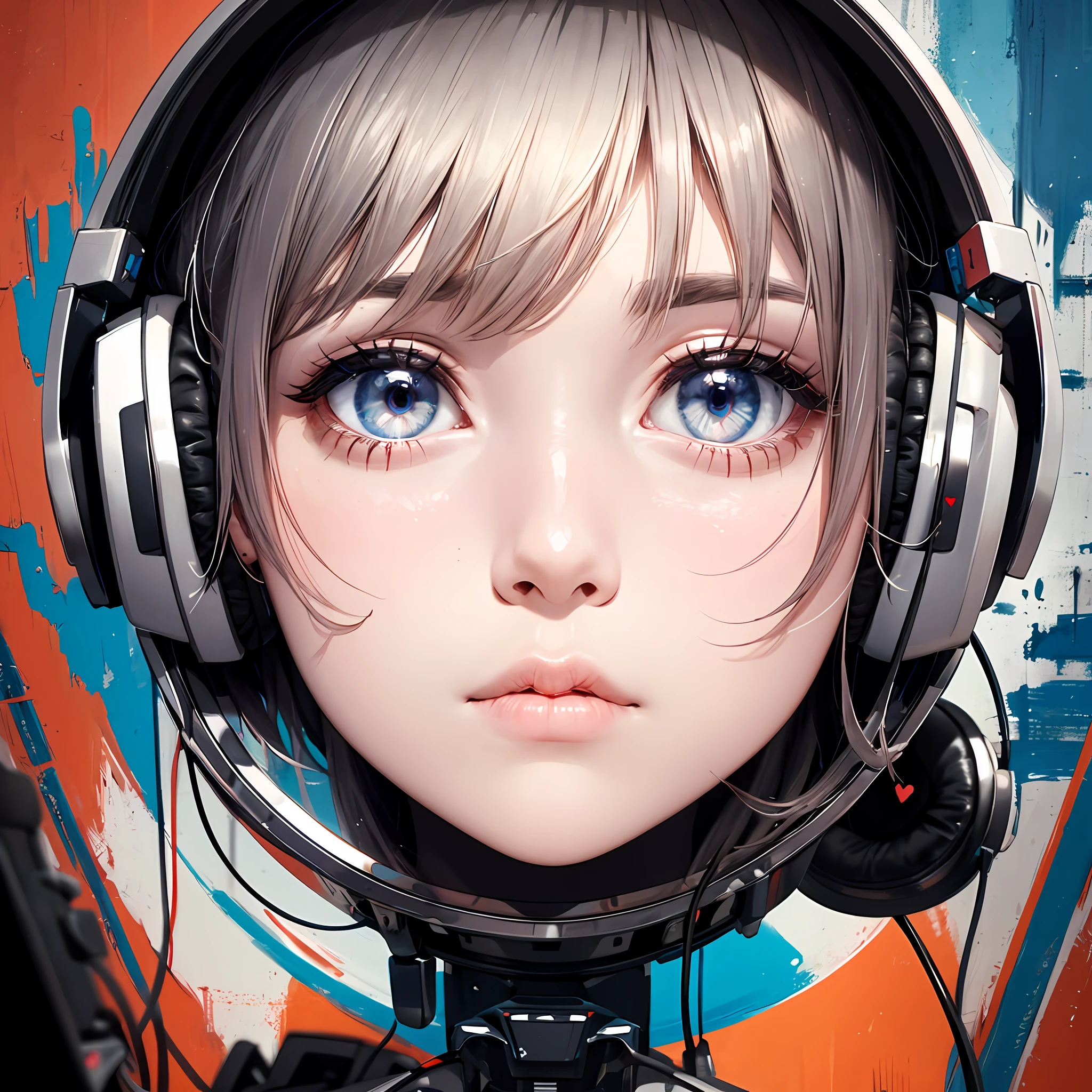 heart in eye, behind-the-head headphones, heart in eye, behind-the-head headphones, reflection light, high detail, reflection light, high detail, Expressionism, Tonalism, Suprematism, UHD, masterpiece --auto