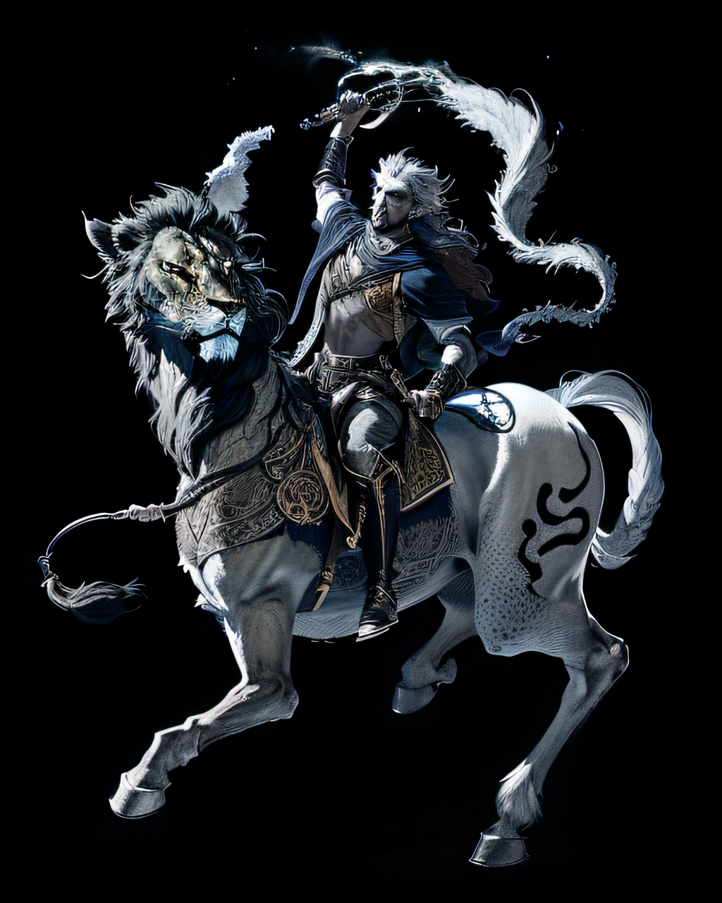 arafed image of a man riding a horse with a lion, tiefling, tiefling from d & d, cosmic tiefling d&d, dark high-contrast concept art, male centaur centaur chimera, the man riding is on the lion, tiefling bard, tiefling rogue, alluring tiefling druid, attractive tiefling druid