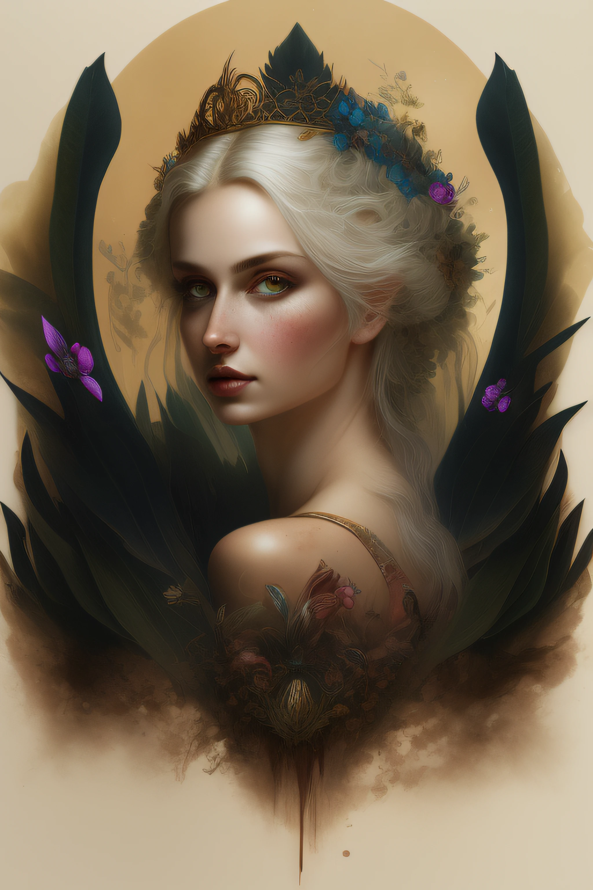 ((gorgeous princess)), (with long flowing white hair), (bright and beautiful eyes), trending on Art Station, flower of hope by Jean-Honor Fragonard, Peter mohrbacher, super detailed, crazy details , stunning sophisticated elite art nouveau ornate liquid wax elegant luxurious greg rutkowski ink style sticker vector art beautiful character design double exposure shot luminous design, winning entry, masterpiece, amoled black background,