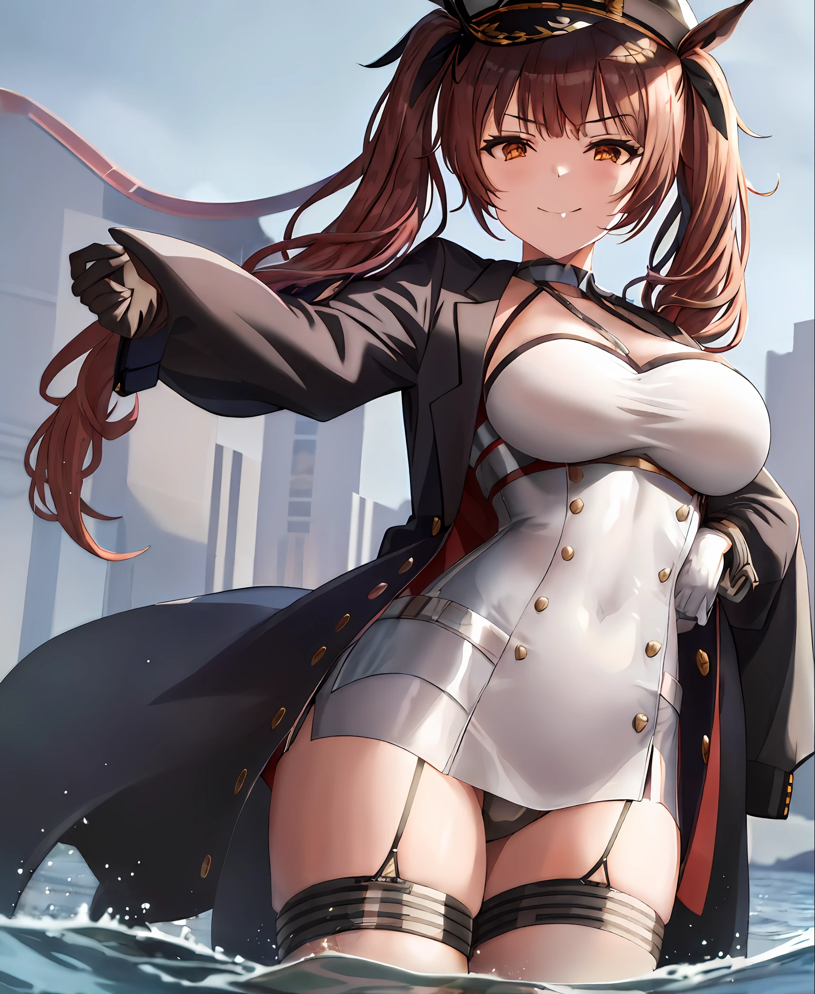 anime girl in a white bodysuit and black hat standing in the water, fine details. girls frontline, from girls frontline, girls frontline style, girls frontline cg, kantai collection style, azur lane style, girls frontline, seductive anime girl, best anime 4k konachan wallpaper, from the azur lane videogame, smooth anime cg art, from arknights