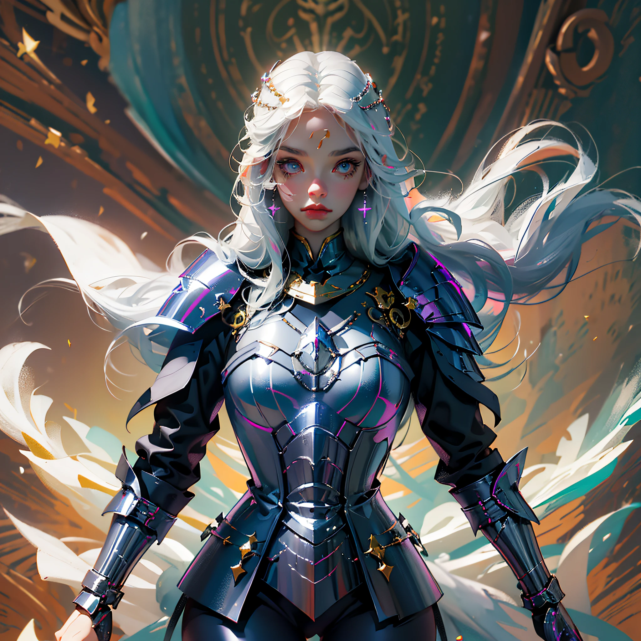 fantasia,masterpiece,BreakDomainRealistic,altamente detalhado,paladin,armadura divina,arma divina,white light shining down,silver hair,minimalista,holy background,halt pose, epic shield, beautiful --auto --s2