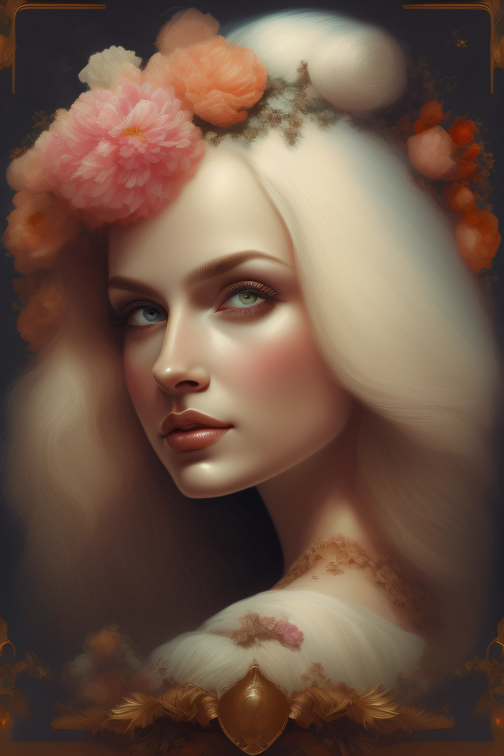 ((gorgeous princess)), (with long flowing white hair), (bright and beautiful eyes), trending on Art Station, flower of hope by Jean-Honor Fragonard, Peter mohrbacher, super detailed, crazy details , stunning sophisticated elite art nouveau ornate liquid wax elegant luxurious greg rutkowski ink style sticker vector art beautiful character design double exposure shot luminous design, winning entry, masterpiece, amoled black background,