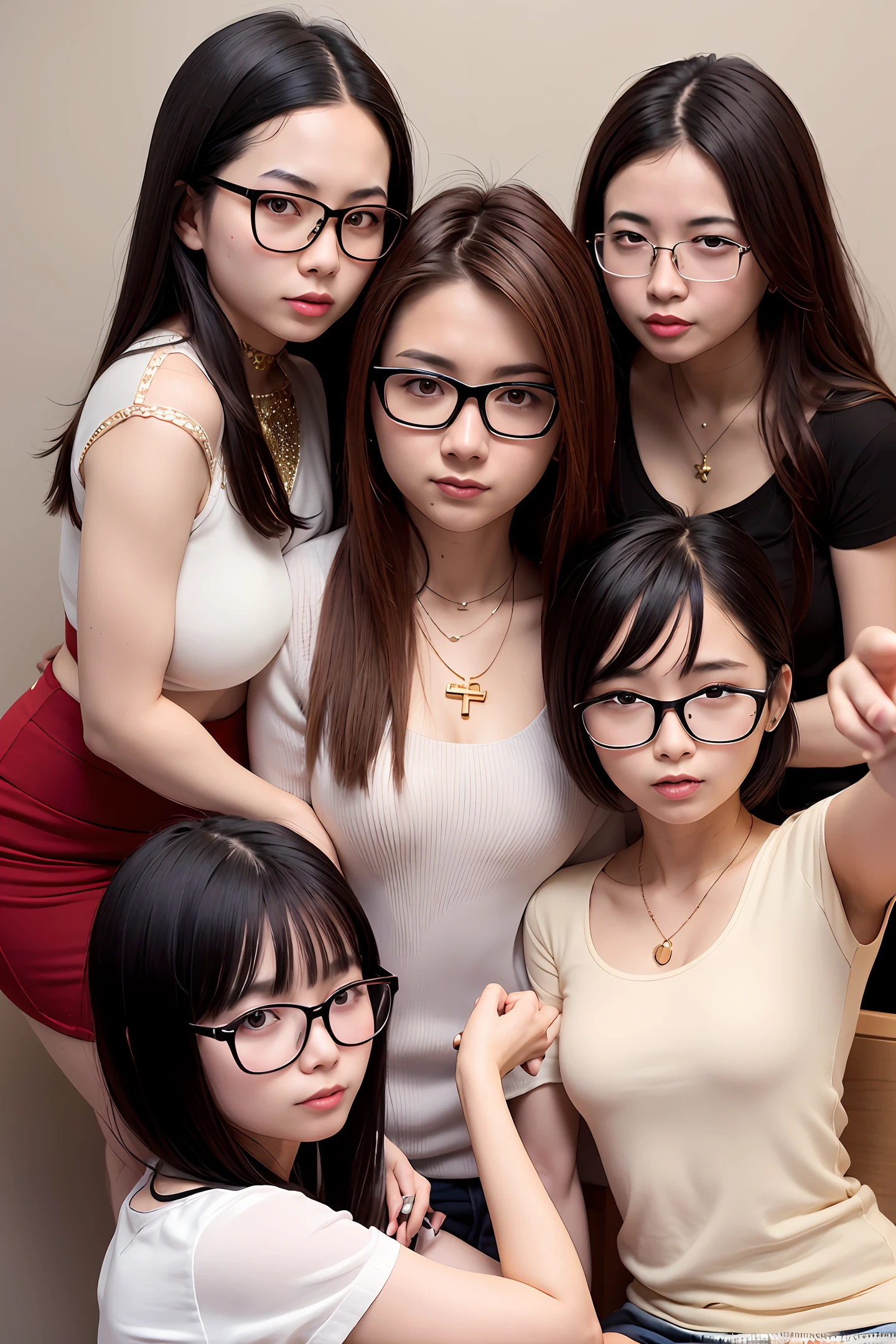arafed woman with glasses and a necklace with a gold cross on it, with glasses, 8k selfie photograph, 2 , 2 7 years oldd, wearing thin large round glasses, 2 9 years old, wearing sglasses, wenfei ye, 1 8 yo, xintong chen, li zixin, chengyou liu