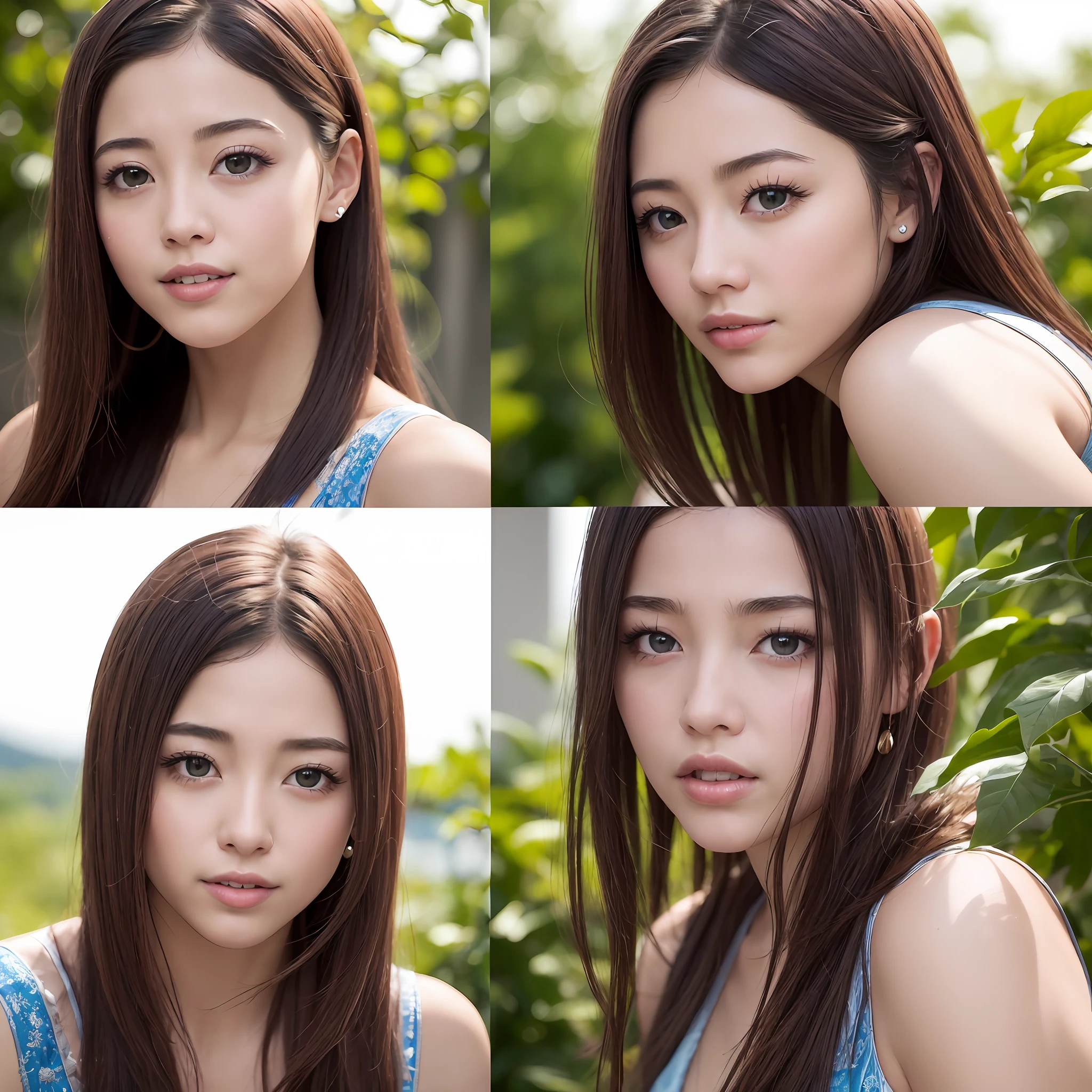 (8K), (Best Quality: 1.2), (Realistic), (Photorealistic: 1.37), Ultra Detailed, (Kissing), One Girl, Cute, Smile, Long Hair, Green Plants, Beautiful Eyes in Every Detail, Beautiful Nose, Full Body, Big, Big, Big, Beauty Satomi Ishihara --auto