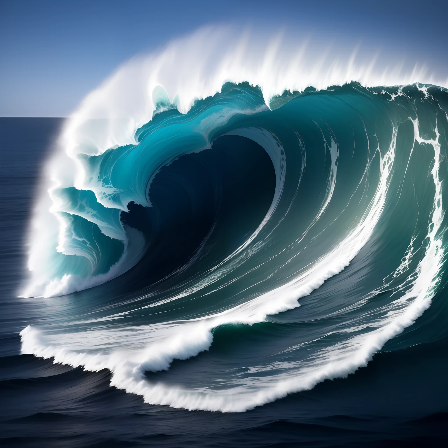 Dark sea with big wave that has 3 portals in the shape of a hexagon