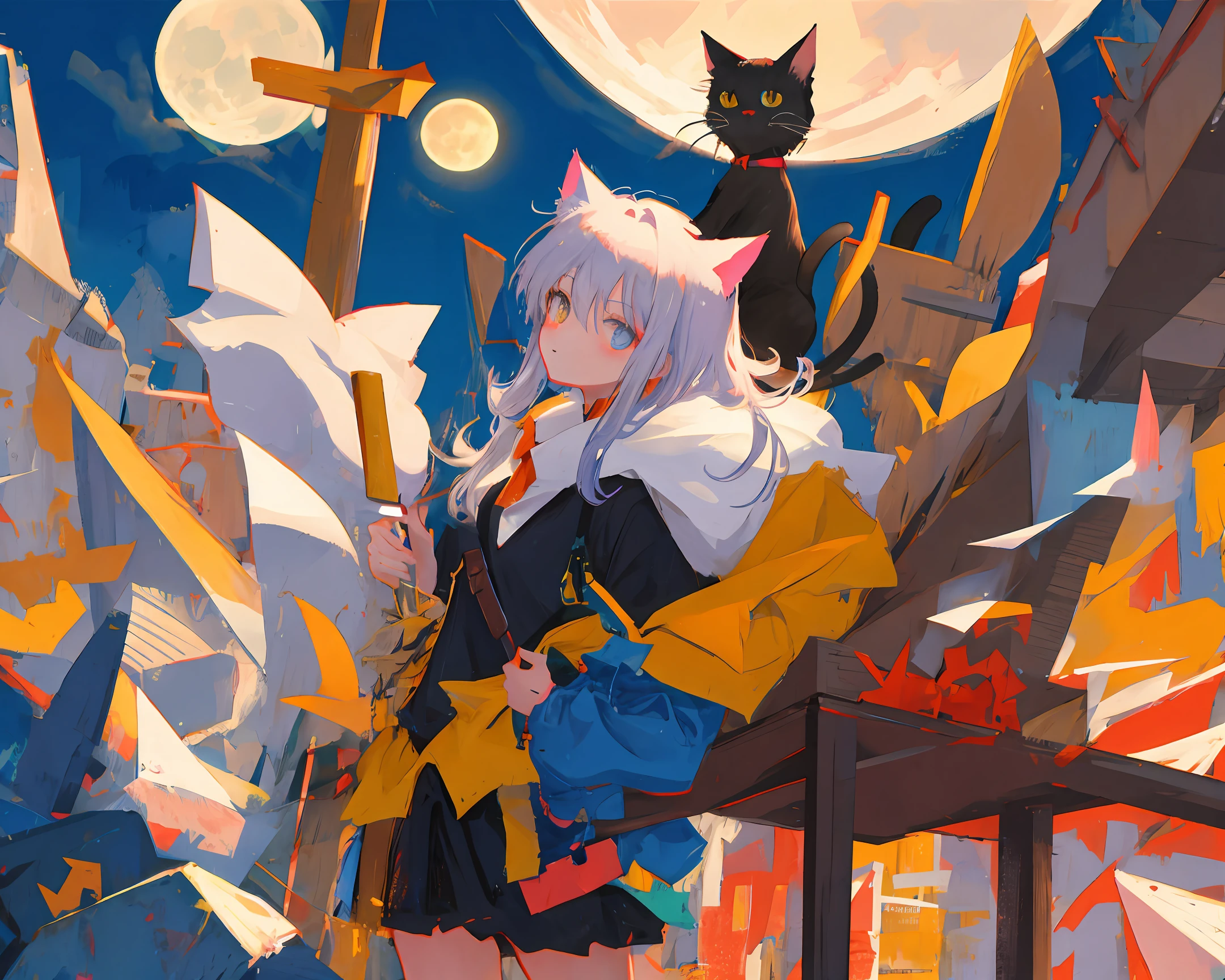 Full moon and cat