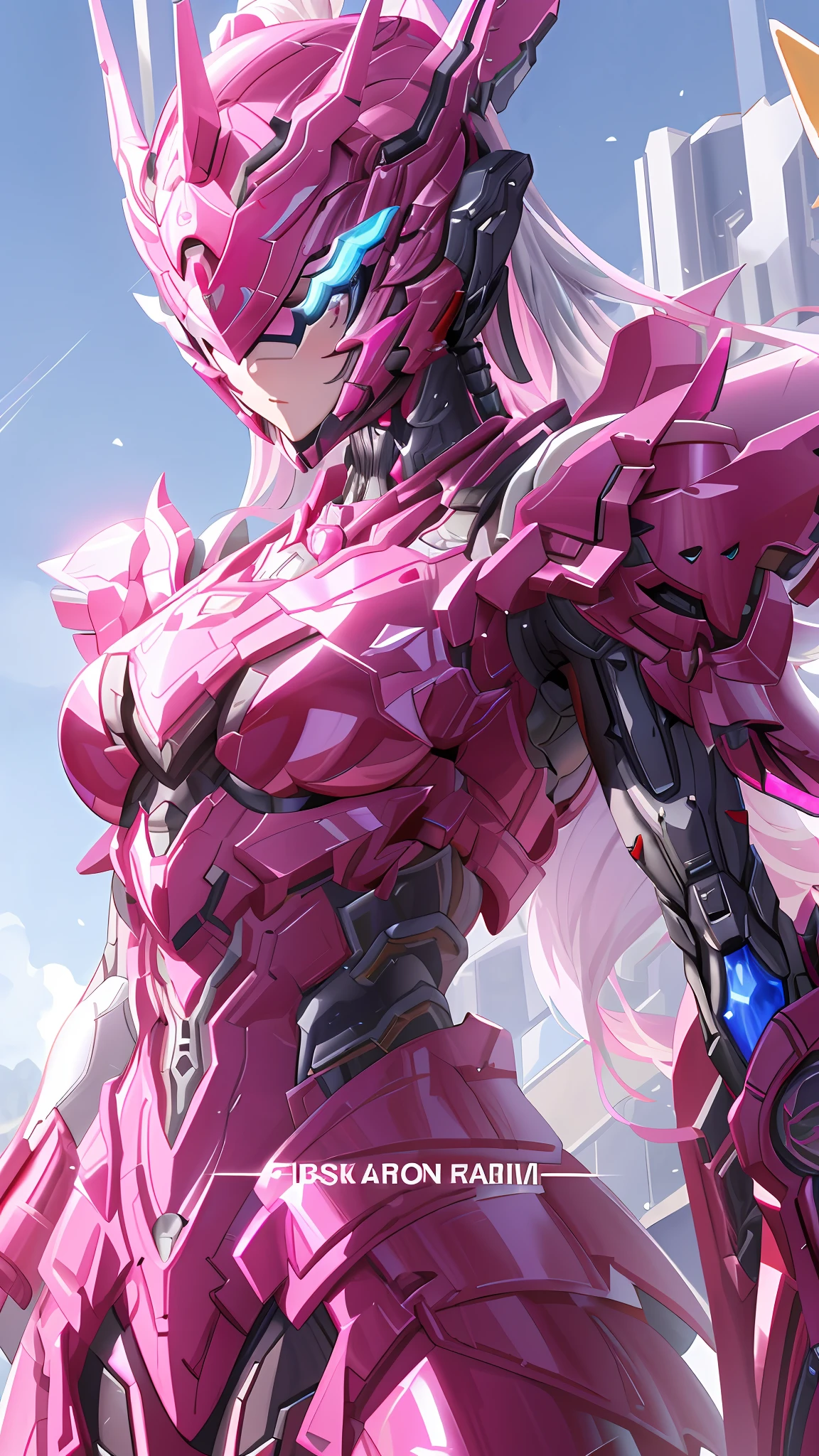 a close up of a pink robot with a sword in its hand, streamlined pink armor, slick pink armor, sharp silver armor fuchsia skin, shining pink armor, fuchsia skin beneath the armor, exquisite warframe fanart, girl in mecha cyber armor, extremely detailed artgerm, detailed anime artwork, of a beautiful female warframe, shiny plastic armor