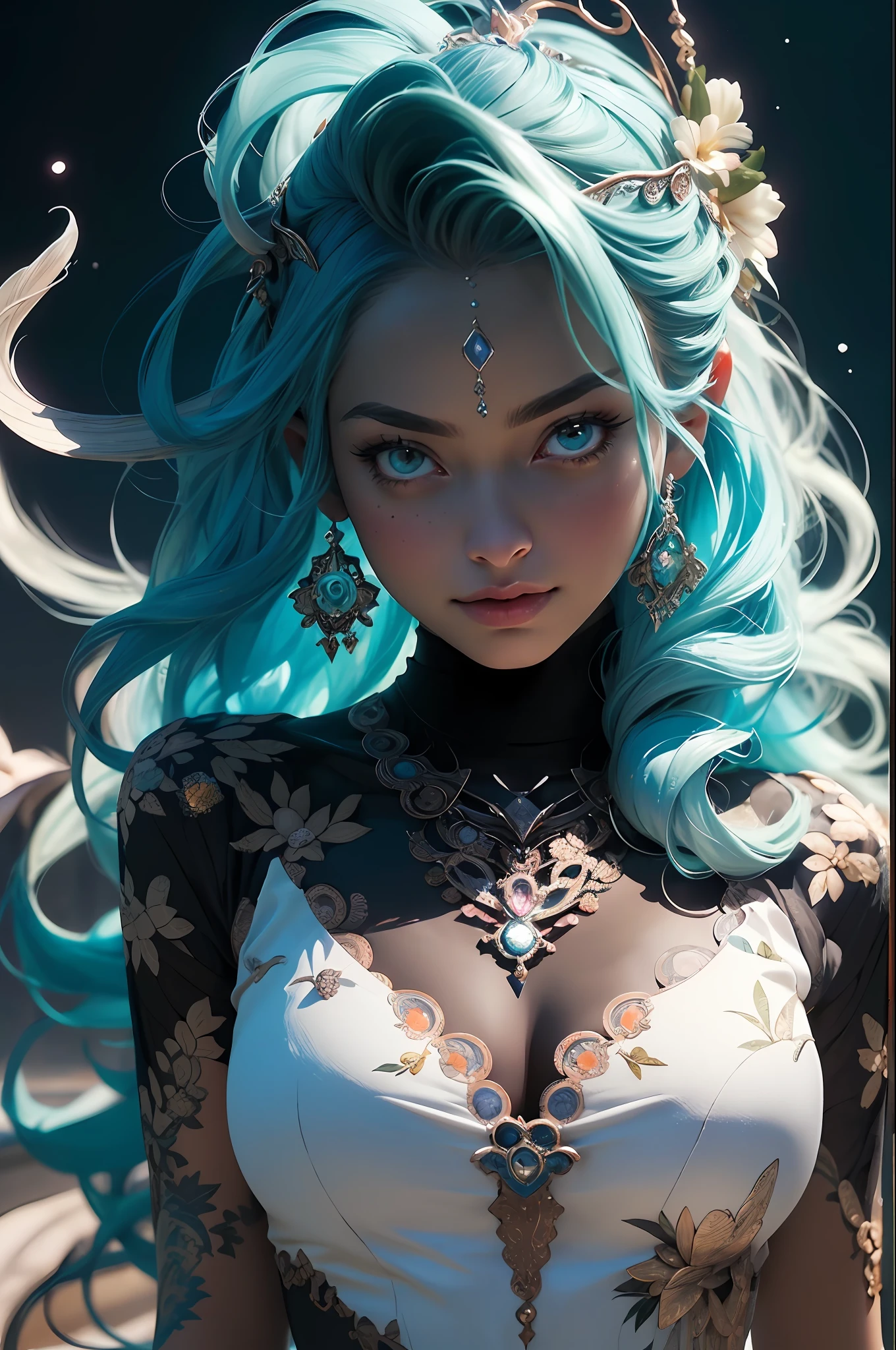 (((masterpiece))), (((best quality))), ((ultra-detailed)), (hyperrealistic), (highly detailed CG illustration), ((an extremely delicate and beautiful)),cinematic light, Create a stunning anime artwork that is currently trending on ArtStation, showcasing exquisite beauty and captivating aesthetics. The art piece should be highly detailed, featuring a compelling character and a visually appealing environment. The character in the artwork is a graceful and enchanting figure, radiating an aura of elegance. Pay close attention to intricate facial features, such as mesmerizing eyes with vibrant colors and delicate shading. The character's clothing should be designed with elaborate patterns, flowing fabrics, and rich textures, reflecting a blend of fantasy and contemporary fashion. Place the character in a captivating environment that enhances the overall appeal of the artwork. It could be a breathtaking natural landscape, a bustling futuristic cityscape, or a mystical realm filled with magical elements. Incorporate vibrant colors, dynamic lighting, and detailed background elements to create a sense of depth and immersion. Consider the latest trends in anime art, such as incorporating unique lighting effects, exploring creative composition techniques, or experimenting with unconventional color palettes. Take inspiration from the top artists on ArtStation and their exceptional execution of various art styles and themes. Camera: Choose an angle that highlights the character's beauty and the immersive environment. Lighting: Utilize atmospheric lighting techniques to create depth and mood. Resolution: Aim for a high-resolution artwork to showcase intricate details and clarity. Art Inspirations: Seek inspiration from the trending artists on ArtStation, exploring different styles, genres, and themes.