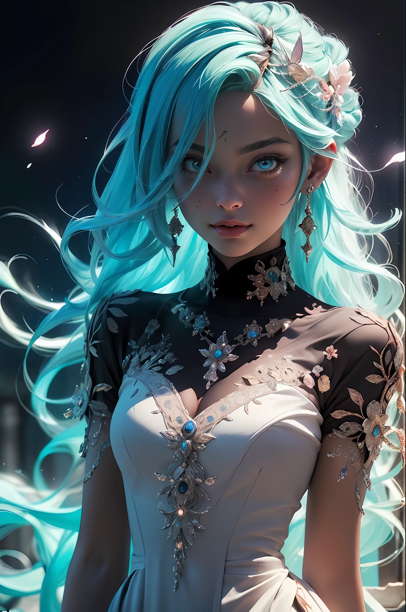 (((masterpiece))), (((best quality))), ((ultra-detailed)), (hyperrealistic), (highly detailed CG illustration), ((an extremely delicate and beautiful)),cinematic light, Create a stunning anime artwork that is currently trending on ArtStation, showcasing exquisite beauty and captivating aesthetics. The art piece should be highly detailed, featuring a compelling character and a visually appealing environment. The character in the artwork is a graceful and enchanting figure, radiating an aura of elegance. Pay close attention to intricate facial features, such as mesmerizing eyes with vibrant colors and delicate shading. The character's clothing should be designed with elaborate patterns, flowing fabrics, and rich textures, reflecting a blend of fantasy and contemporary fashion. Place the character in a captivating environment that enhances the overall appeal of the artwork. It could be a breathtaking natural landscape, a bustling futuristic cityscape, or a mystical realm filled with magical elements. Incorporate vibrant colors, dynamic lighting, and detailed background elements to create a sense of depth and immersion. Consider the latest trends in anime art, such as incorporating unique lighting effects, exploring creative composition techniques, or experimenting with unconventional color palettes. Take inspiration from the top artists on ArtStation and their exceptional execution of various art styles and themes. Camera: Choose an angle that highlights the character's beauty and the immersive environment. Lighting: Utilize atmospheric lighting techniques to create depth and mood. Resolution: Aim for a high-resolution artwork to showcase intricate details and clarity. Art Inspirations: Seek inspiration from the trending artists on ArtStation, exploring different styles, genres, and themes.