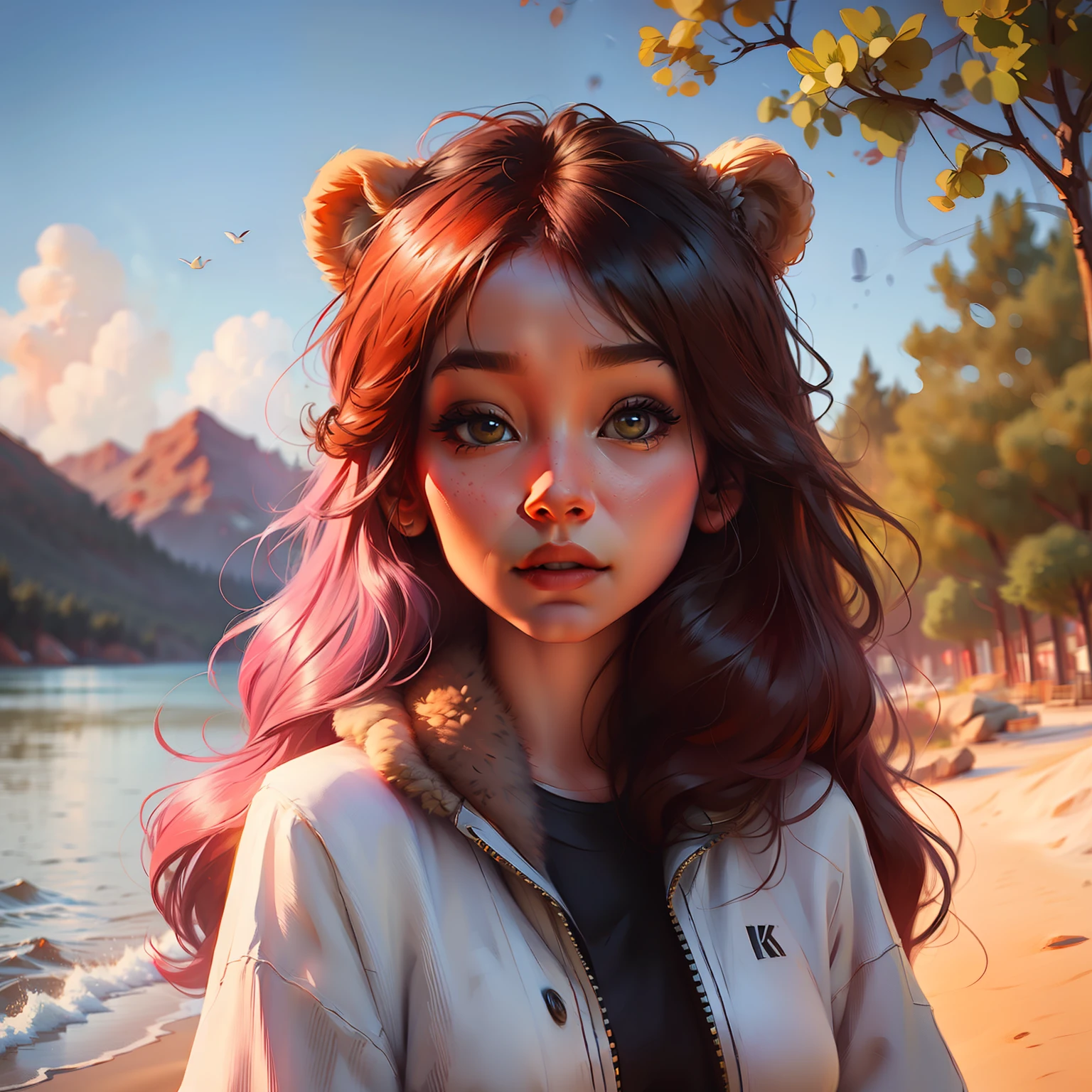 Girl Bear Hyperrealistic 8k Landscape Pastel Colors