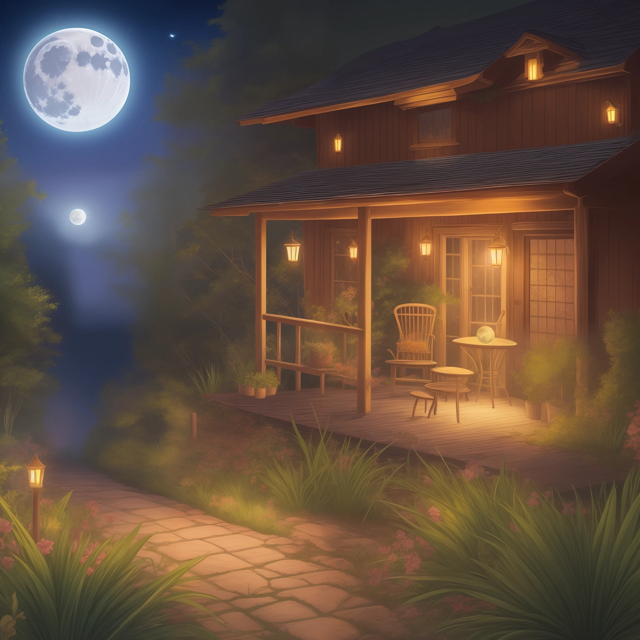 Magic florest, Night, Fireflies, Full Moon