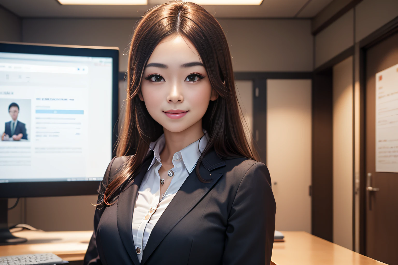 (8K、The Highest Quality)、super details、banks、business、presentation、presentation、negotiation、s PC、1女、1男、Beautiful Detailed、Detailed Office、Sweet smile、Japanese people、PHOTOREALISTIC、Super Realistic --auto