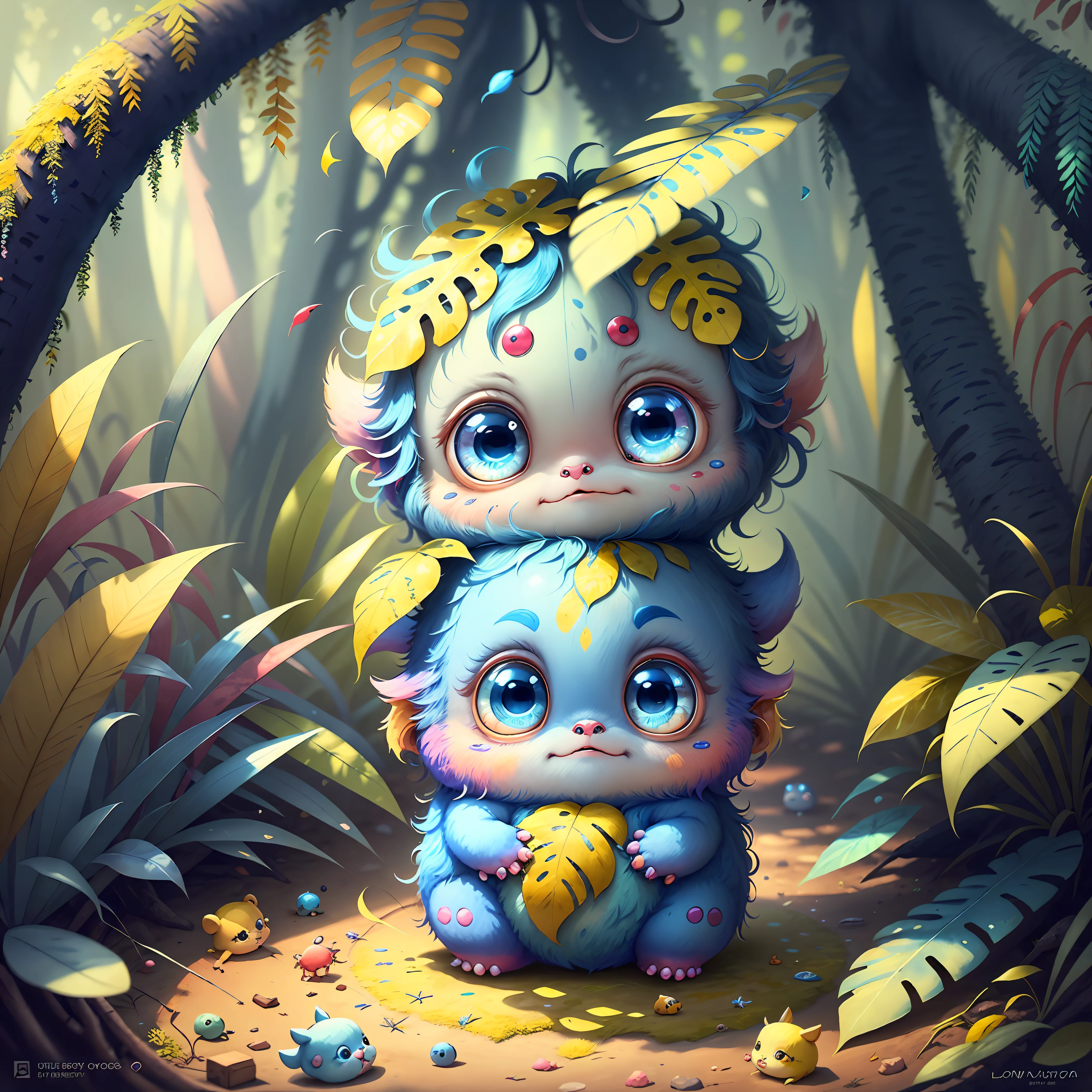 Once upon a time there was a little monster named Leo. He was small and adorable, with soft, colorful skin. Leo had several colors: blue, red, green and even yellow. He loved to play hide and seek in the enchanted forests and always left a trail of colors wherever he went. The children loved to play with Léo and paint his drawings with the colors of the cutest little monster in the world!