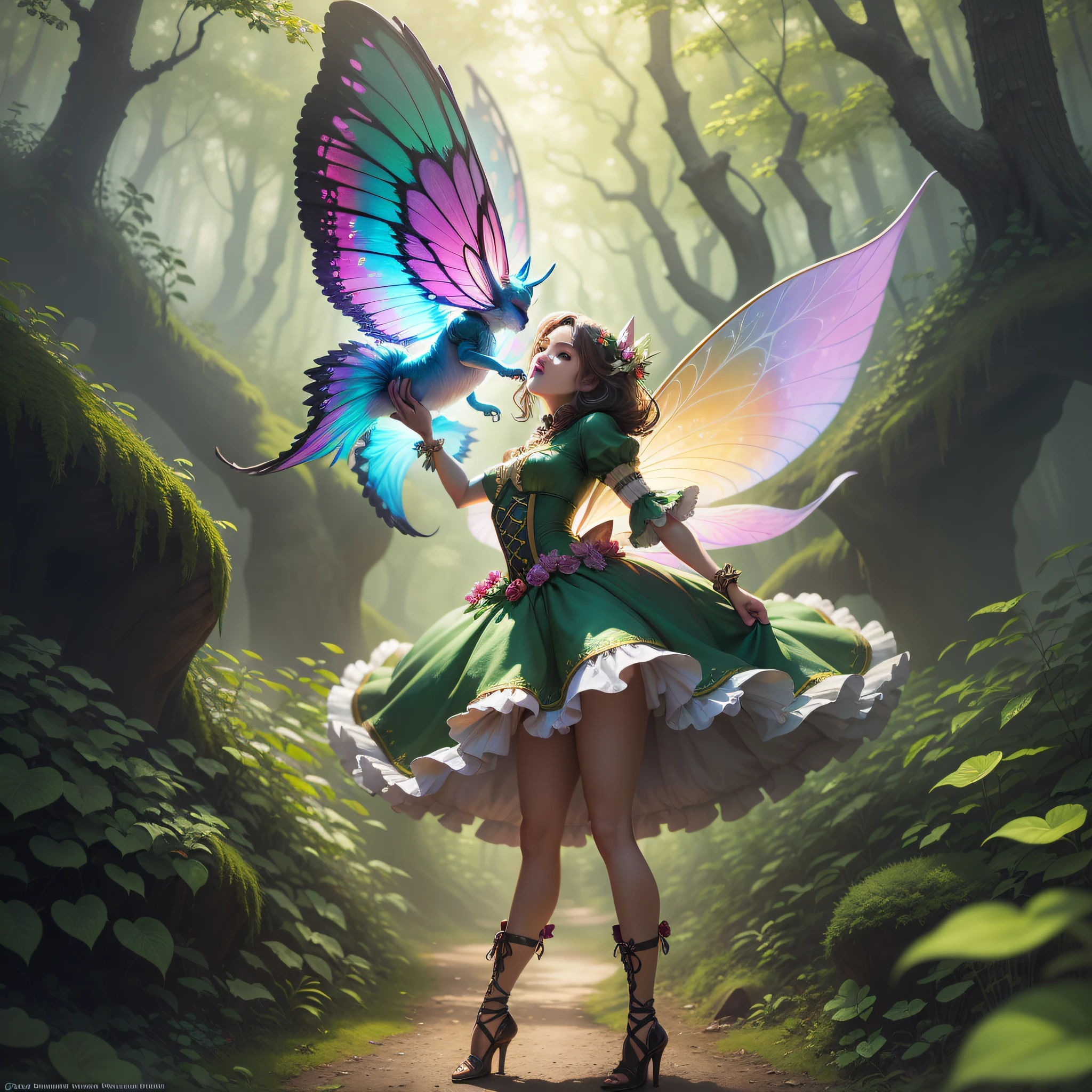 Create a fairy flying in the enchanted forest
