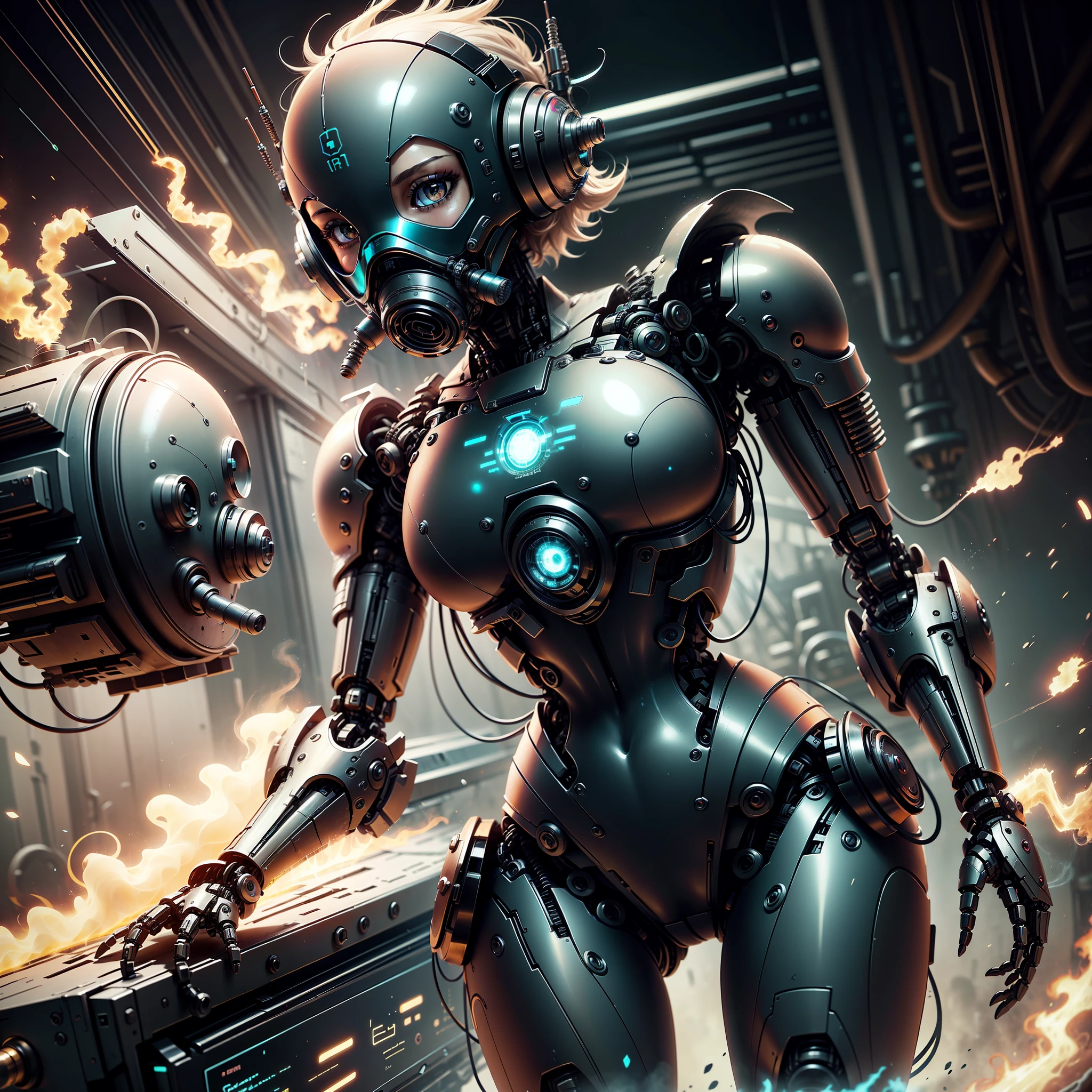 Mechanical Girl, Anime, Biker, Cybernetics, Beautiful Girl, Gas Mask, Short Hair, One Girl, Robot Girl --auto