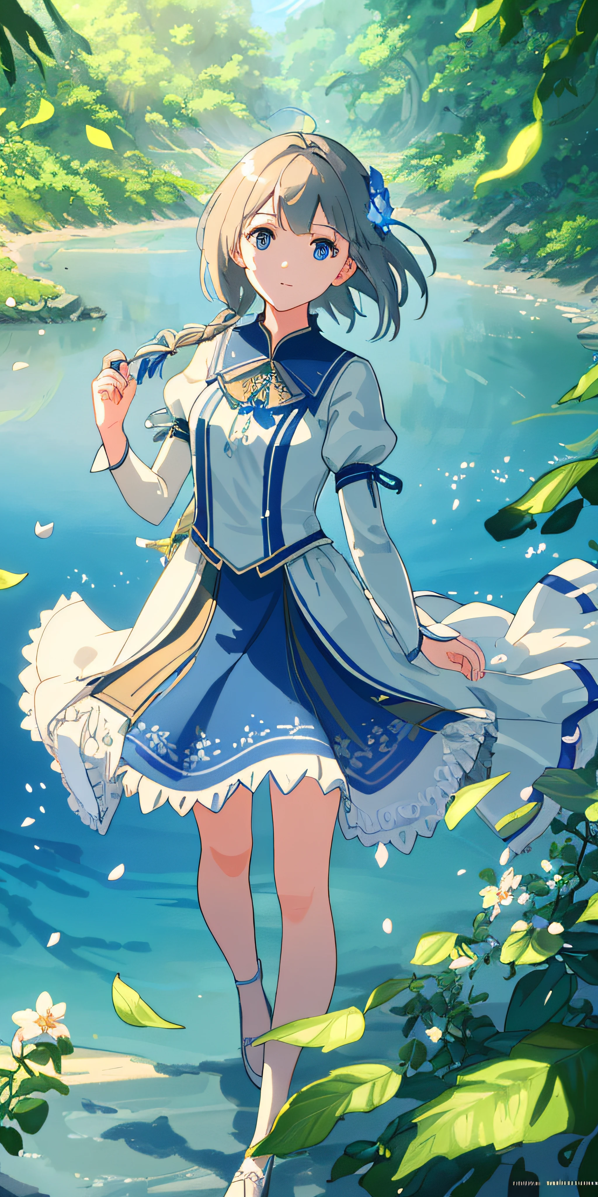 Masterpiece, best quality, (very detailed CG unity 8k wallpaper) (best quality), (best illustration), (best shadows) Nature', blue sea,delicate leaves petals of various colors falling in the air light Tracking, super detailed --v6