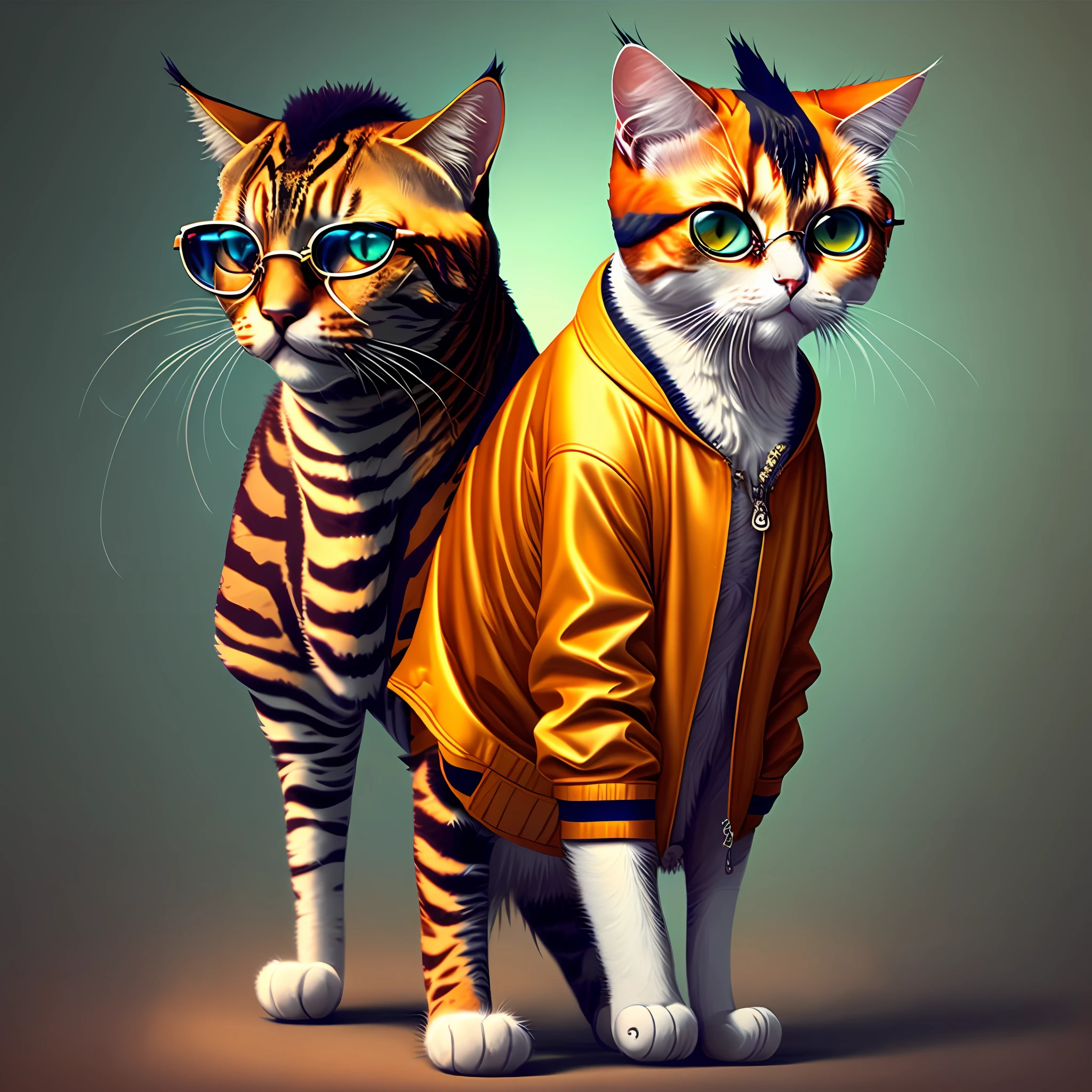 There is a majestic cat standing with glasses, the cat is like a giraffe, it is cute, it is wearing a futuristic style jacket, the cat is cute, it has a very amazing fashion style --auto