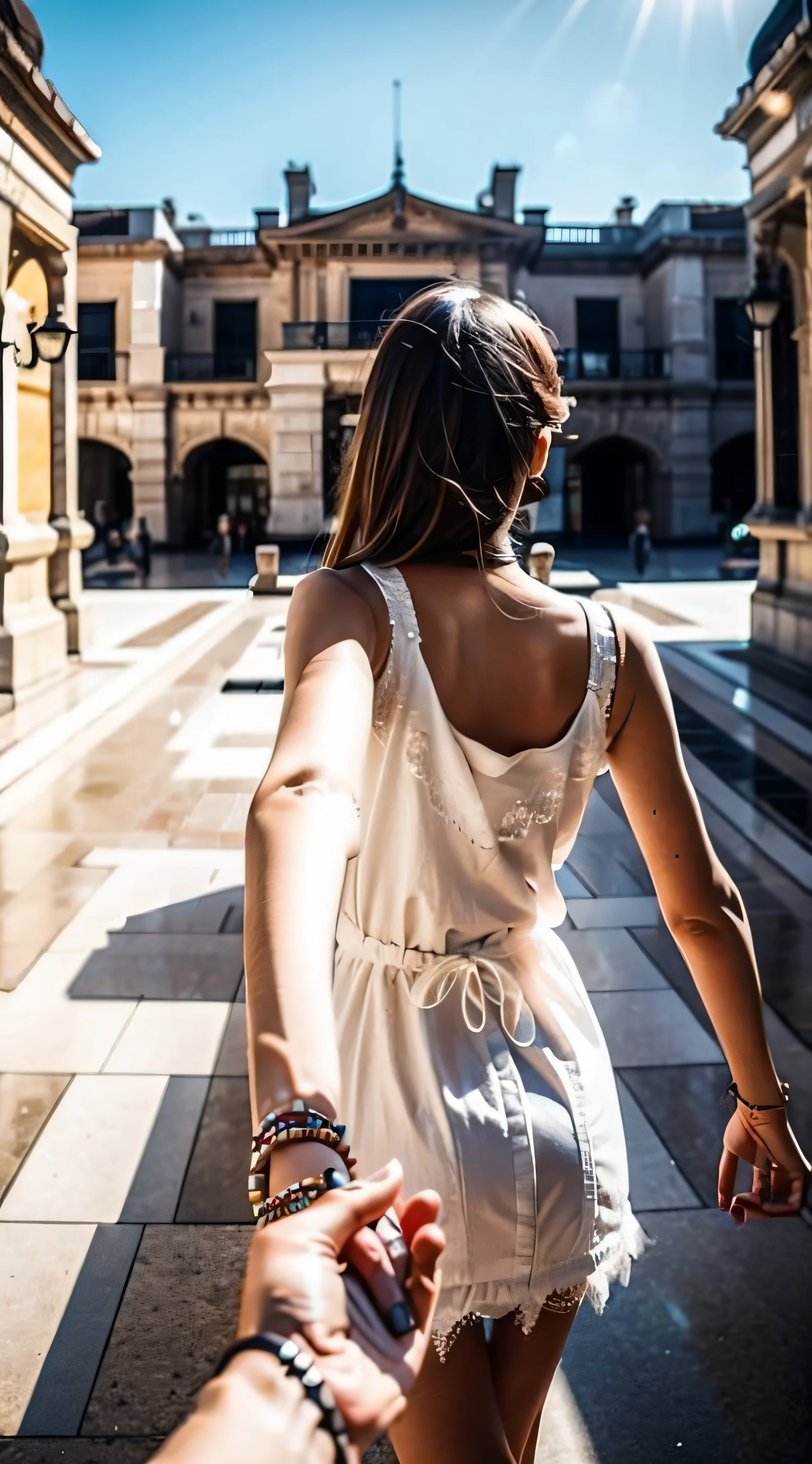 1girl, ultra detailed, highres, masterpiece,
by_style, bf_holding_hands, 1girl holding hands with viewer, walking in the palace,