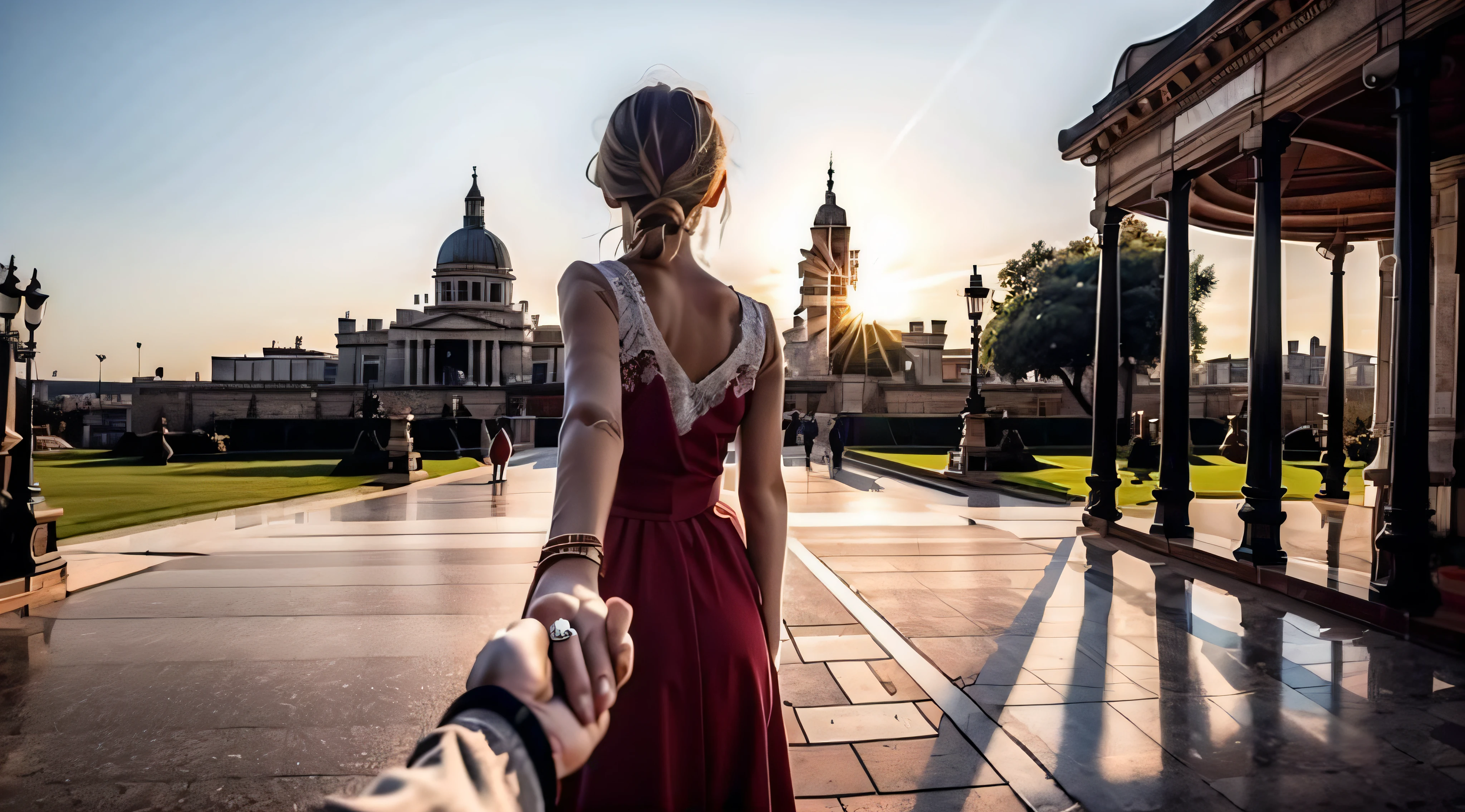 1girl,  ultra detailed, highres, masterpiece, 
by_style, bf_holding_hands, 1girl holding hands with viewer,  walking in the palace,