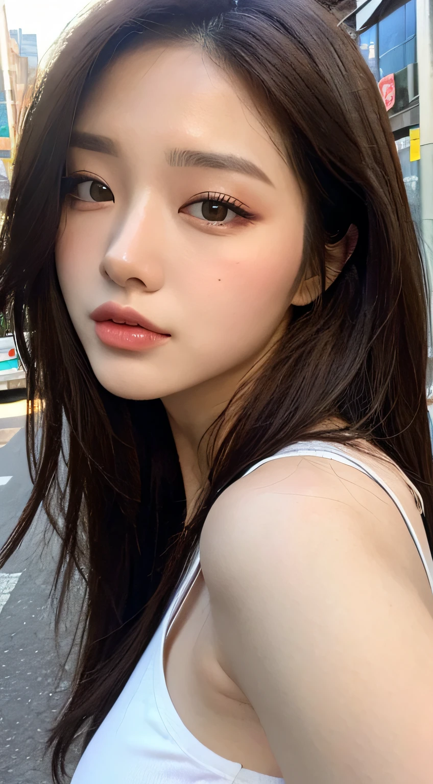 ((Top Quality, 8k, Masterpiece: 1.3)), Sharp Focus: 1.2, Beautiful Women in Perfect Style: 1.4, Slender Abs: 1.2, ((Dark Brown Hair, Big: 1.2, Big Ass: 1.2)), (Natural Light, City Street: 1.1), Highly Detailed Face and Skin Texture, Detailed Eyes, Double Eyelids