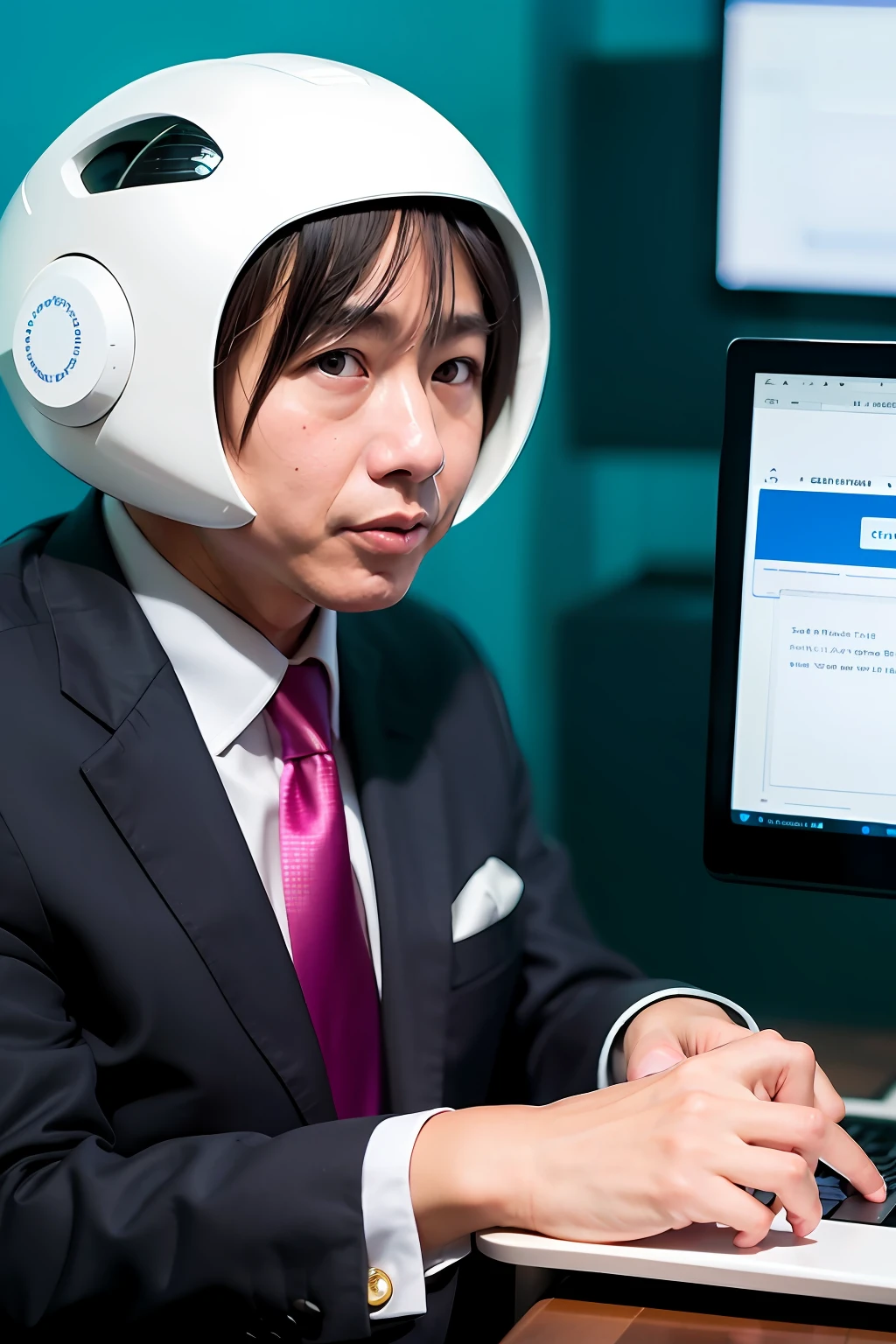 A person with a computer head and a suit
