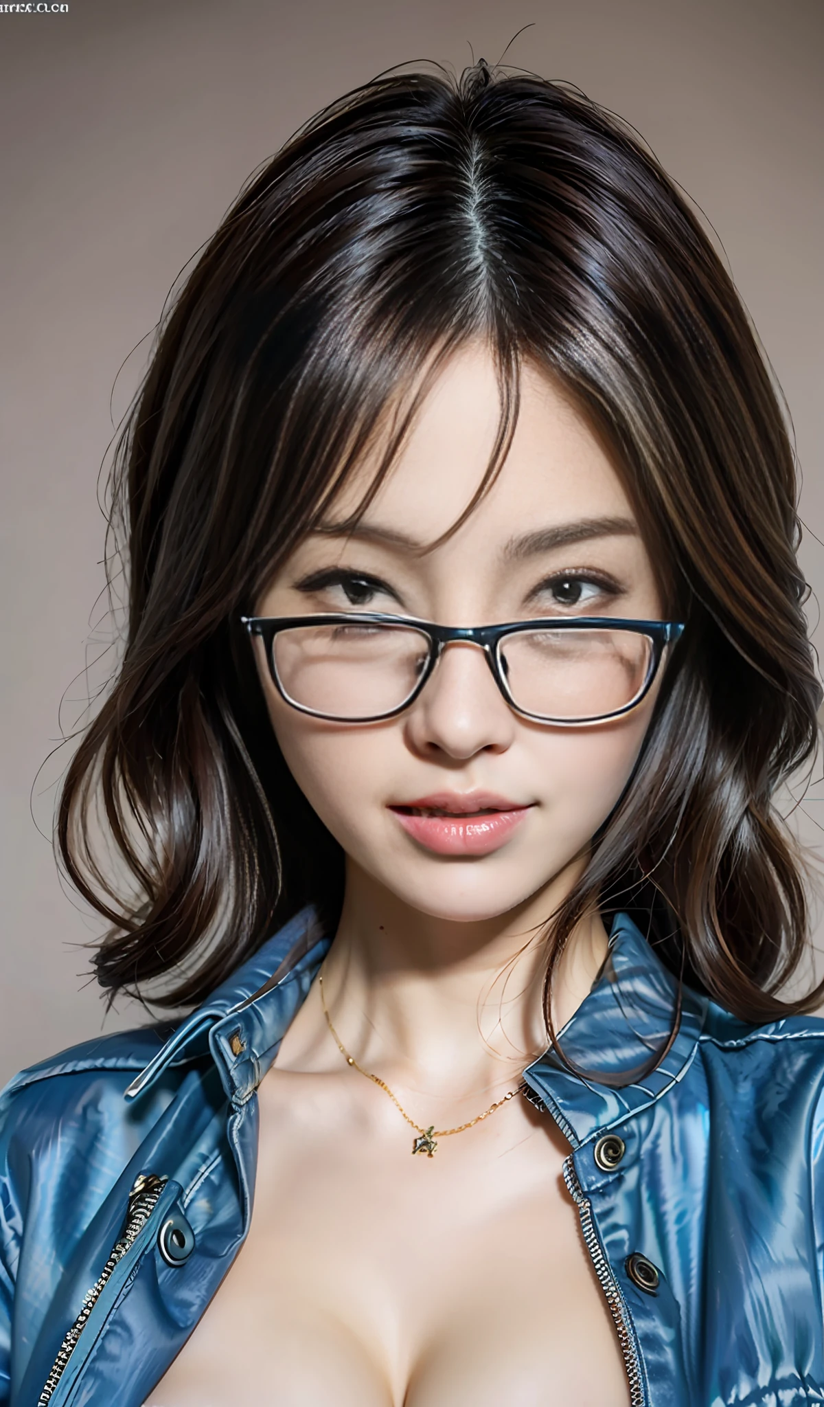 (Cute girl) ,( korean beauty) (raw photo:1.2), (photorealistic:1.4), very detailed eyes and face, beautiful detailed eyes, huge file size, super detailed, high resolution, very detailed, masterpiece,unified, 8k wallpaper, amazing, Fine details, masterpiece, best quality, , light on face, cinematic lighting, 1girl, ((gigantic breasts:1.4)),((wearing a open jacket: 1.6.)), girl wearing a glasses