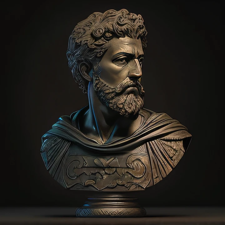a close up of a bust of a man with a beard, cinematic bust portrait, realistic 8k bernini sculpture, cinematic bust shot, highly detailed sculpture, cinematic close-up bust shot, greco roman statue, roman emperor, bust portrait, high detail iconic character, bust with intricate details, zbrush art, bust with a beautiful neck, bust