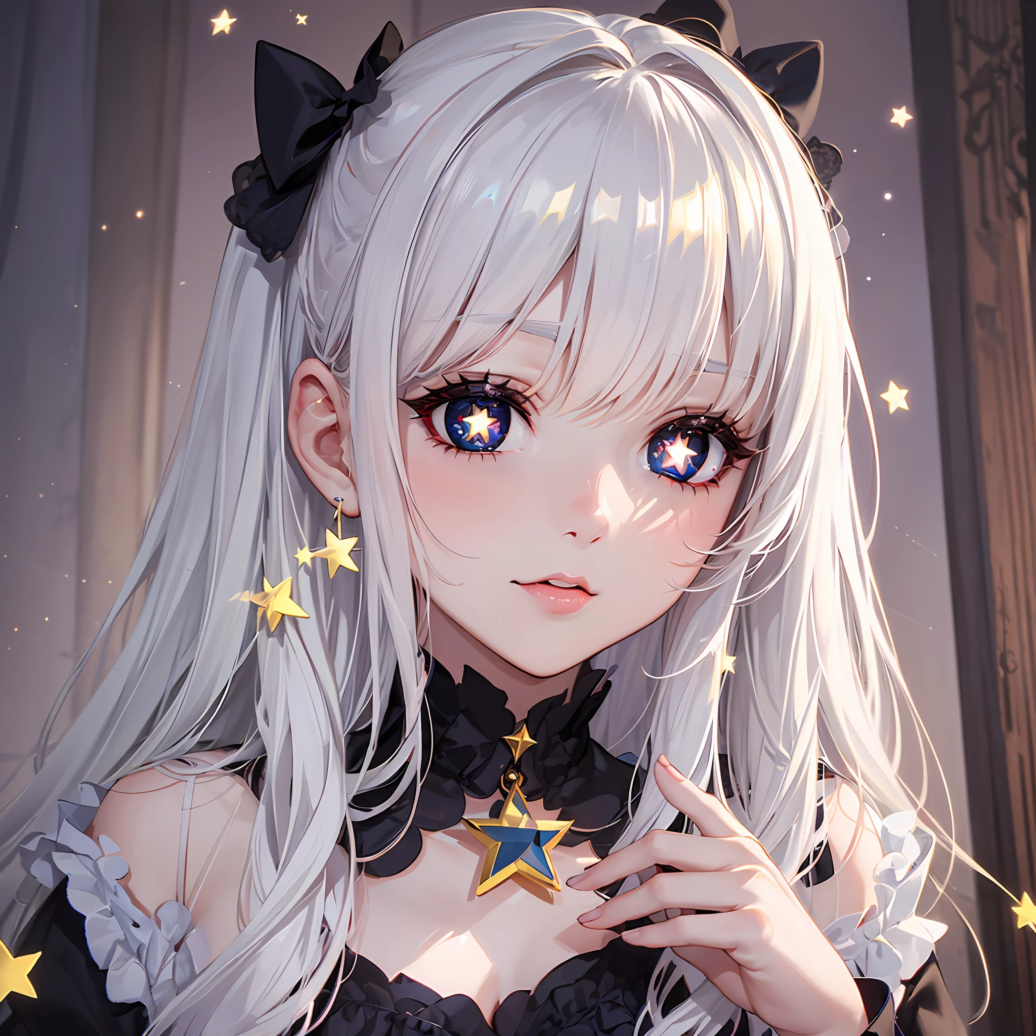 Anime girl with long white hair and stars in her hair - SeaArt AI