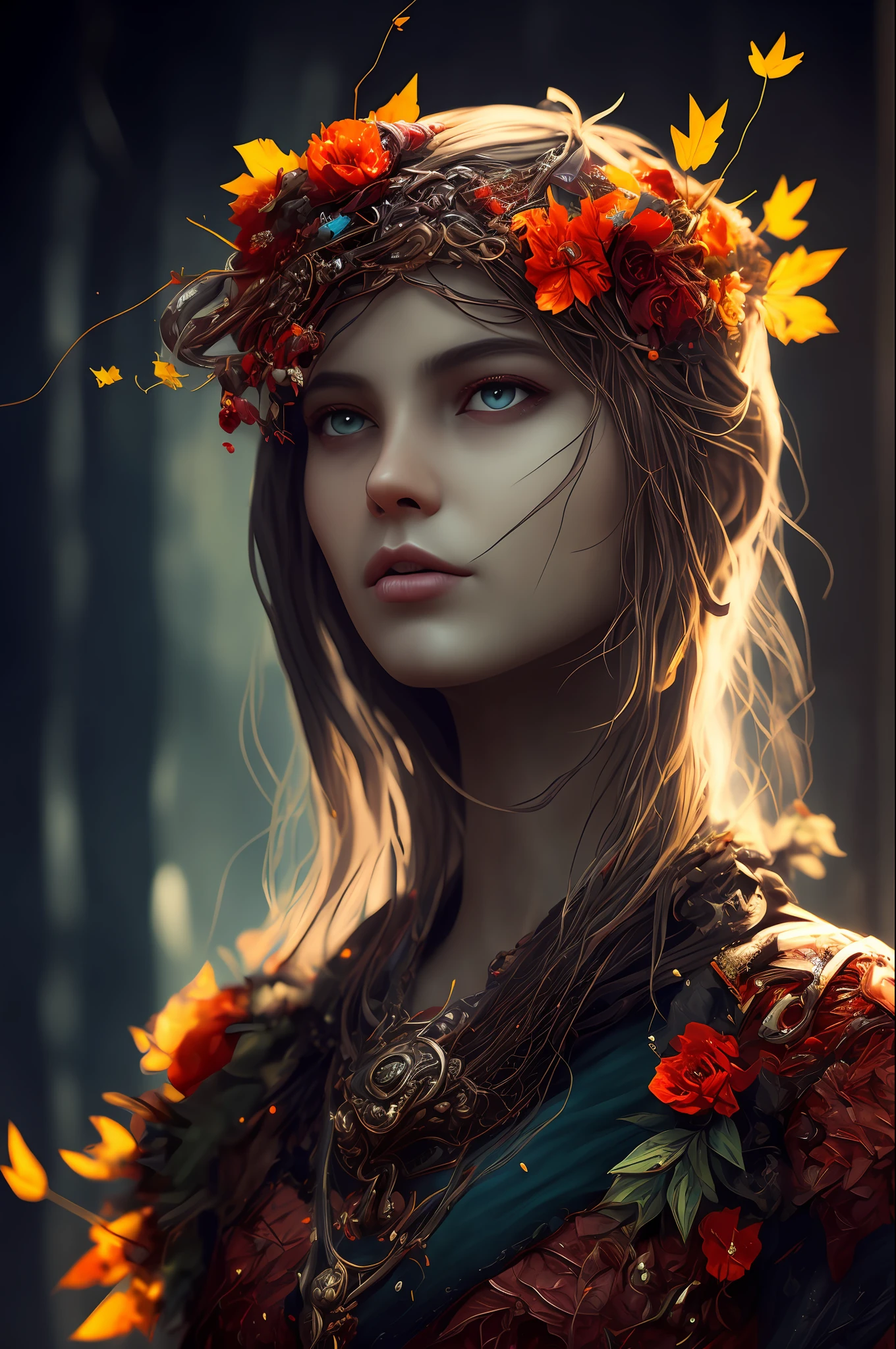 Imagine that the skin of this creature girl looks like it was made of a fishing net, with leaves and flowers growing on her body. Digital Epic Fantasy, Symmetrical Concept Art, Sinister Fantasy Illustration, Symmetrical Epic Fantasy Art, Epic Fantasy Science Fiction Illustration, Epic Fantasy Art Style, Epic Anime Art, Symmetrical Fantasy RPG Portrait, Anton Fadeev and Dan Mumford, (Masterpiece, Top Quality, Best Quality, Official Art, Beauty and Aesthetics: 1.2), Extreme Detail, (Fractal Art: 1.3), Colorful, Most Detailed, Full Body Pose, Cute Surrealist Photo, 8 K, Octane Beautifully Rendered, Very detailed, intricate, epic composition, cinematic lighting, masterpiece, art station trend, very, very detailed, stunning, HDR, smooth, sharp focus, high resolution, award-winning, award-winning photo, DSLR, 5 0 mm