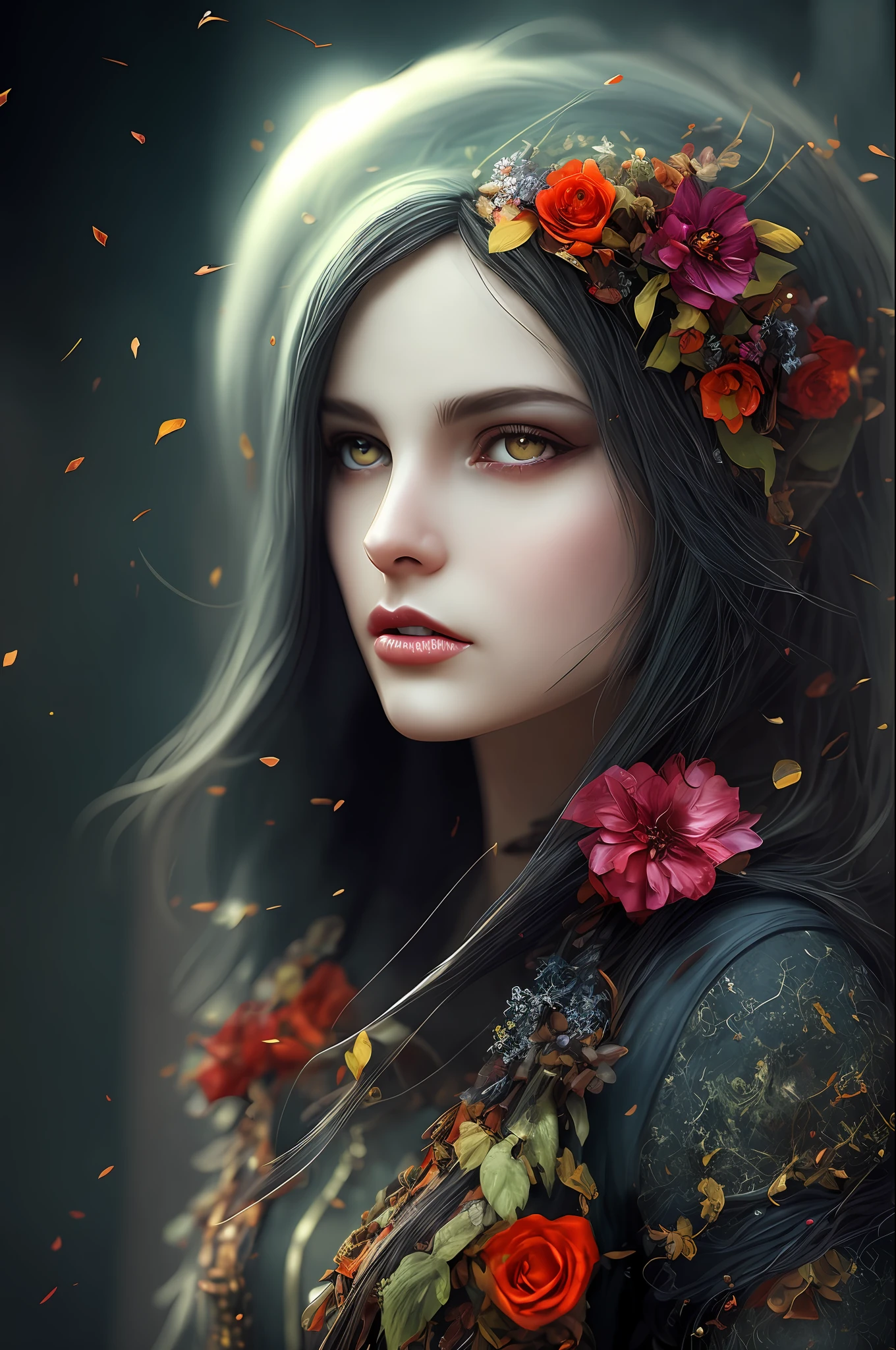 Imagine that the skin of this creature girl looks like it was made of a fishing net, with leaves and flowers growing on her body. Digital Epic Fantasy, Symmetrical Concept Art, Sinister Fantasy Illustration, Symmetrical Epic Fantasy Art, Epic Fantasy Science Fiction Illustration, Epic Fantasy Art Style, Epic Anime Art, Symmetrical Fantasy RPG Portrait, Anton Fadeev and Dan Mumford, (Masterpiece, Top Quality, Best Quality, Official Art, Beauty and Aesthetics: 1.2), Extreme Detail, (Fractal Art: 1.3), Colorful, Most Detailed, Full Body Pose, Cute Surrealist Photo, 8 K, Octane Beautifully Rendered, Very detailed, intricate, epic composition, cinematic lighting, masterpiece, art station trend, very, very detailed, stunning, HDR, smooth, sharp focus, high resolution, award-winning, award-winning photo, DSLR, 5 0 mm