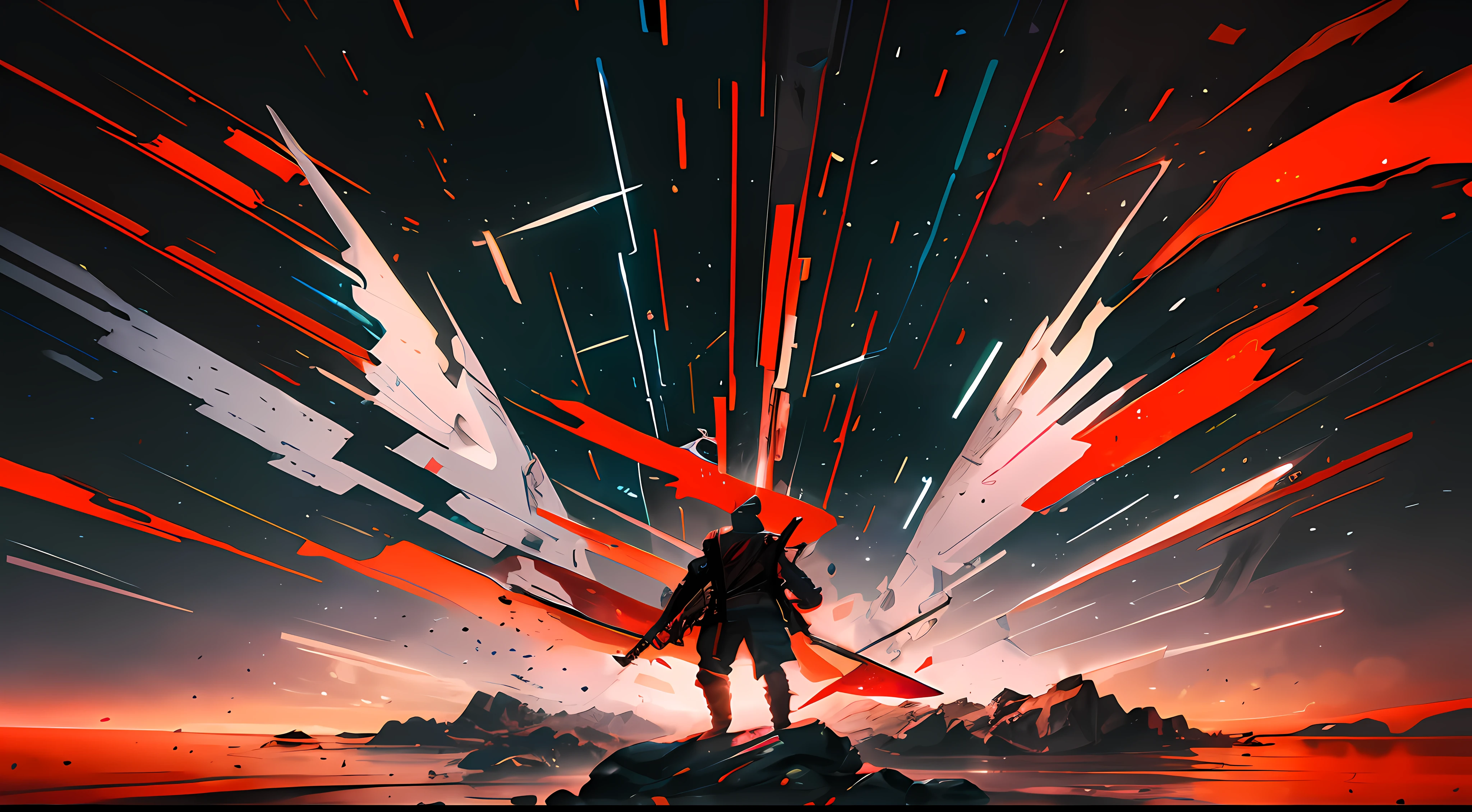 arafed image of a man standing on a rock with a sword, dan mumford. 8 k octane render, 4k highly detailed digital art, sci-fi digital art illustration, badass anime 8 k, 8k hd wallpaper digital art, dan mumford. octane render, 4k detailed digital art, 8k stunning artwork, digital concept art illustration