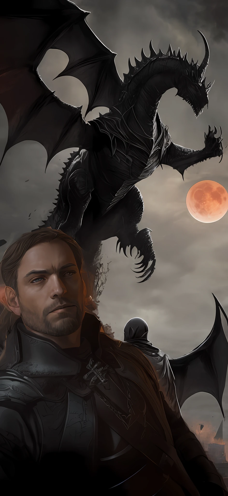 Mordor, vilains, dark gothic castle, gothic nazgul, evil, sauron, gothic sauron, dragons, blue dark sky, blood moon