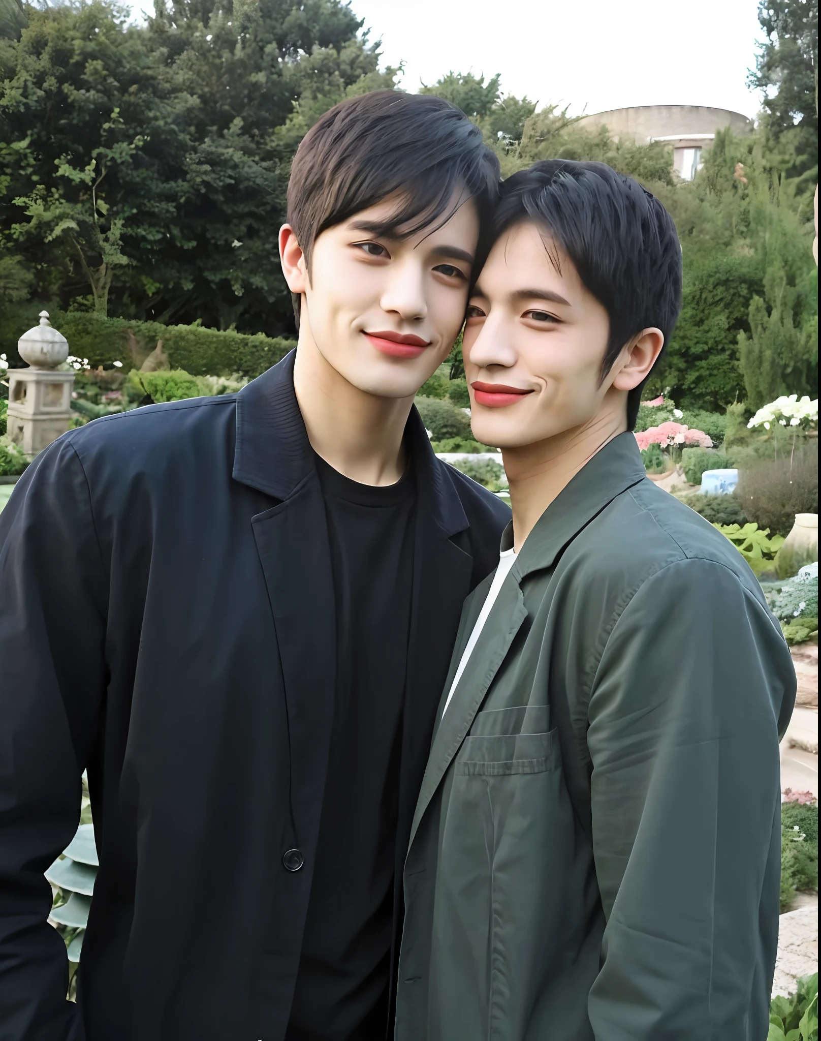 A man and his boyfriend, romantic, close up, garden