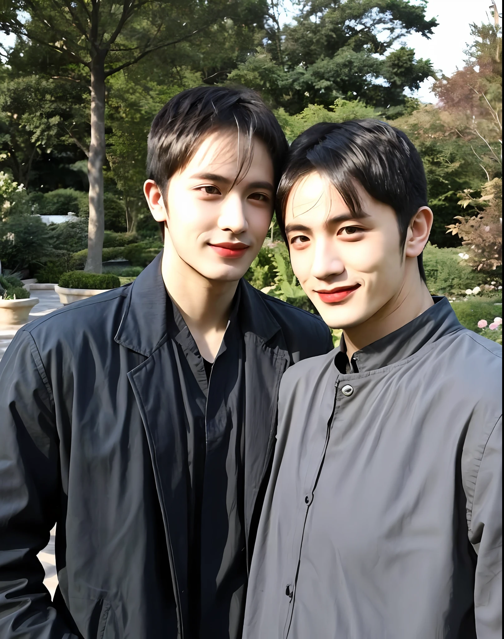 A man and his boyfriend, romantic, close up, garden