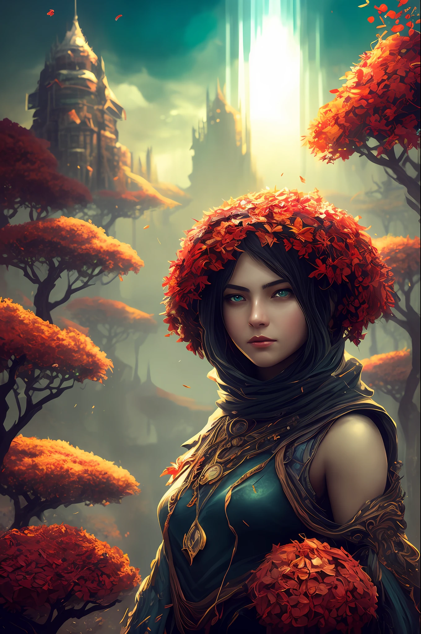 Imagine that the skin of this creature girl looks like it was made of a fishing net, with leaves and flowers growing on her body. Digital Epic Fantasy, Symmetrical Concept Art, Sinister Fantasy Illustration, Symmetrical Epic Fantasy Art, Epic Fantasy Science Fiction Illustration, Epic Fantasy Art Style, Epic Anime Art, Symmetrical Fantasy RPG Portrait, Anton Fadeev and Dan Mumford, (Masterpiece, Top Quality, Best Quality, Official Art, Beauty and Aesthetics: 1.2), Extreme Detail, (Fractal Art: 1.3), Colorful, Most Detailed, Full Body Pose, Cute Surrealist Photo, 8 K, Octane Beautifully Rendered, Very detailed, intricate, epic composition, cinematic lighting, masterpiece, art station trend, very, very detailed, stunning, HDR, smooth, sharp focus, high resolution, award-winning, award-winning photo, DSLR, 5 0 mm