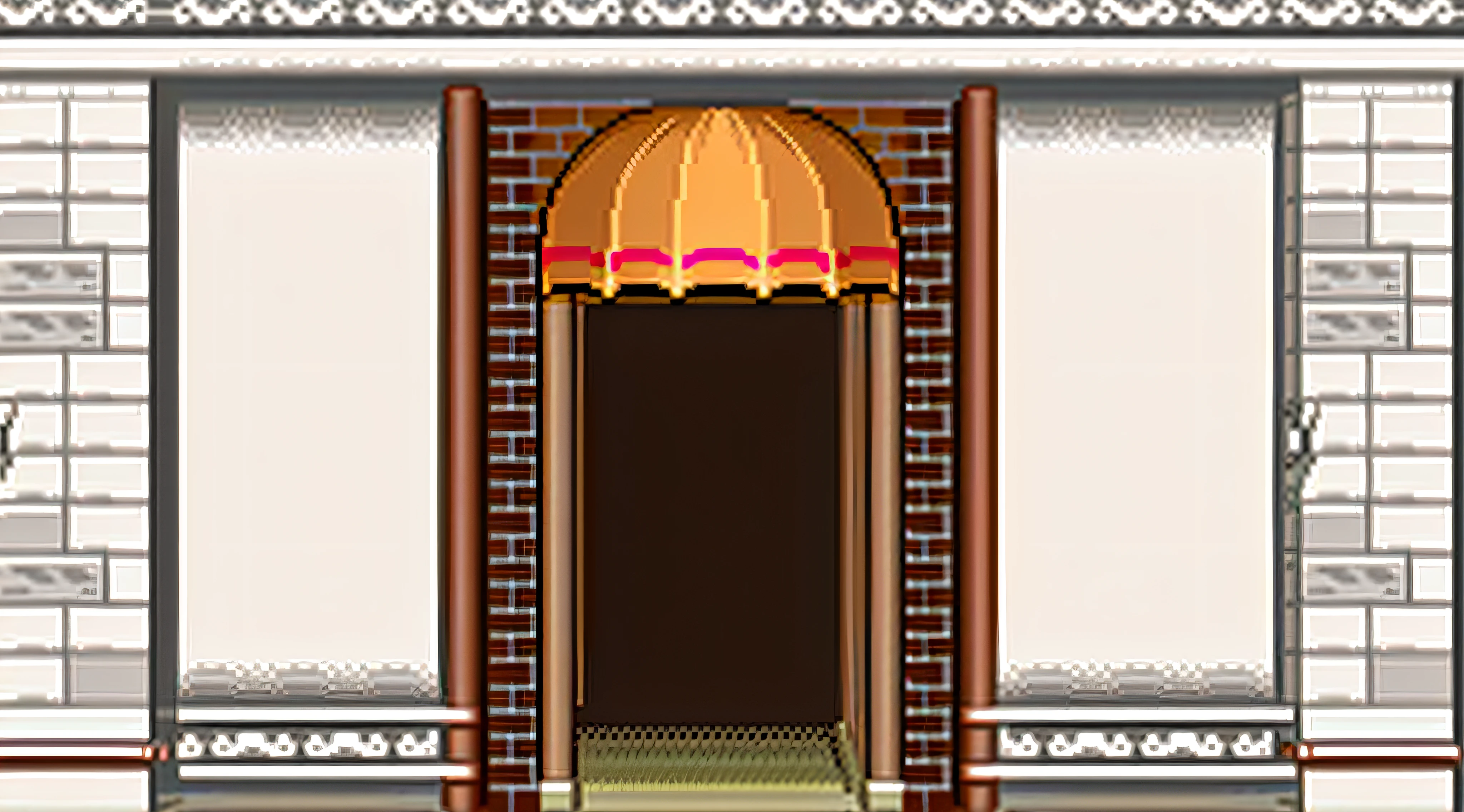 a closeup of a building with a door and a window, palace background, art deco palace background, /r/royal, real detailed, entrance, door, detailed realartwork, random background scene, #real:3, beautiful detailed realart, made in rpg maker, secret entrance, pixel art style, arched door, high quality pixel art, showcase --auto
