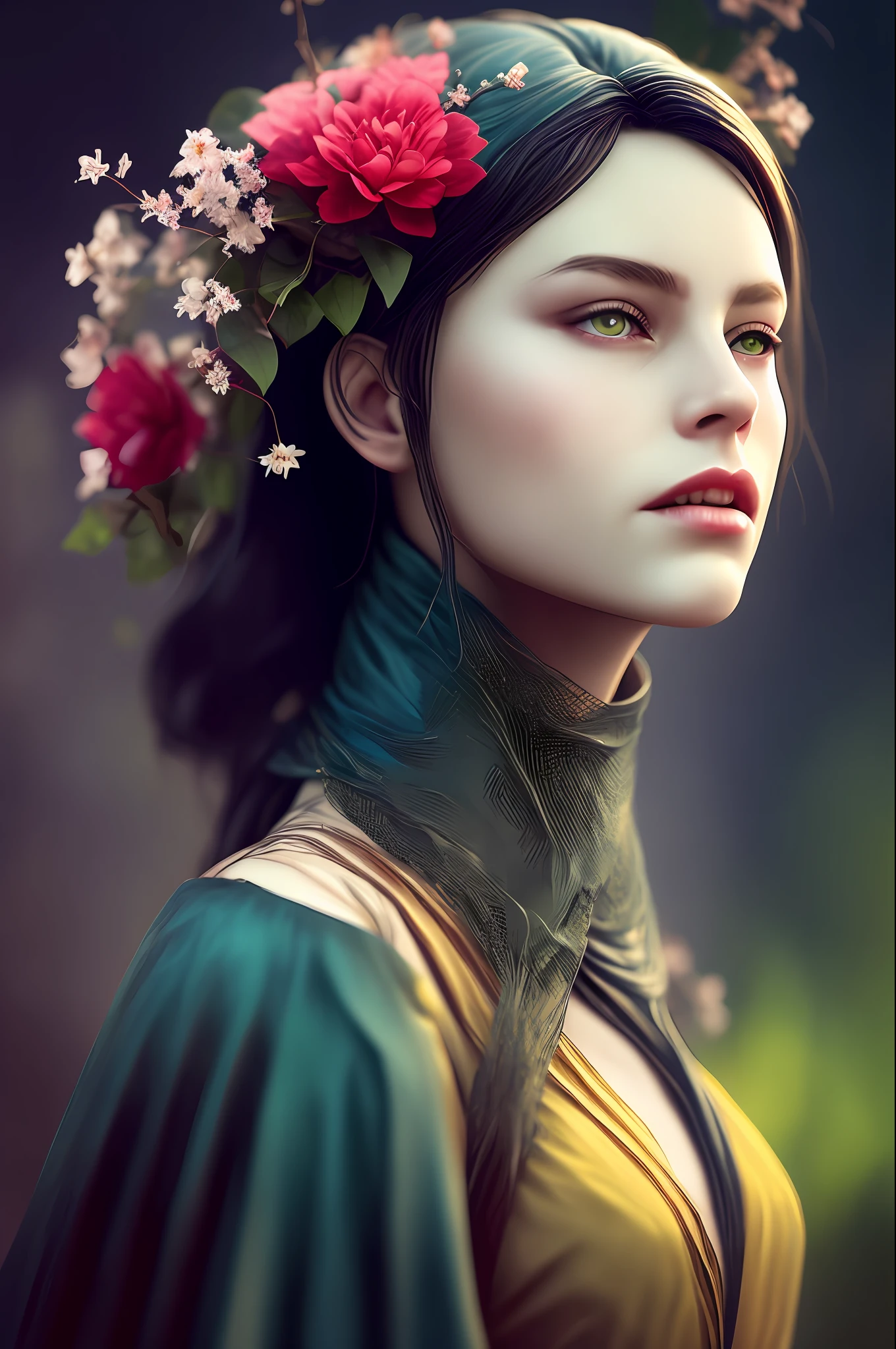 Imagine that the skin of this creature girl looks like it was made of a fishing net, with leaves and flowers growing on her body. Digital Epic Fantasy, Symmetrical Concept Art, Sinister Fantasy Illustration, Symmetrical Epic Fantasy Art, Epic Fantasy Science Fiction Illustration, Epic Fantasy Art Style, Epic Anime Art, Symmetrical Fantasy RPG Portrait, Anton Fadeev and Dan Mumford, (Masterpiece, Top Quality, Best Quality, Official Art, Beauty and Aesthetics: 1.2), Extreme Detail, (Fractal Art: 1.3), Colorful, Most Detailed, Full Body Pose, Cute Surrealist Photo, 8 K, Octane Beautifully Rendered, Very detailed, intricate, epic composition, cinematic lighting, masterpiece, art station trend, very, very detailed, stunning, HDR, smooth, sharp focus, high resolution, award-winning, award-winning photo, DSLR, 5 0 mm