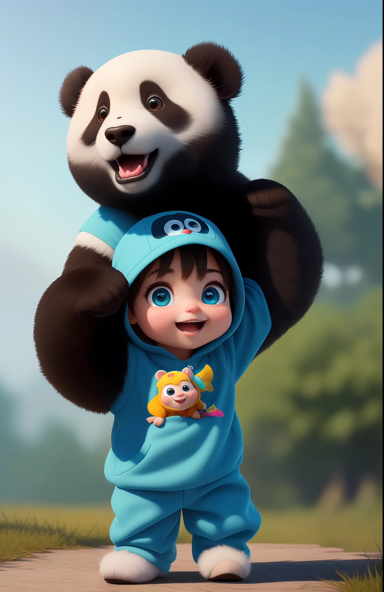 (masterpiece), (best quality), (ultra-detailed), (full body:1.2), Super cute, Baby, Pixar, Baby panda in pajamas, Big bright eyes, Fluffy, Smile, Delicate and fine, Fairy tales, Incredibly high detailed, Pixar style, Bright color palette, Natural light, Simple background with pure color, Octane render, Trending on Artstation, Gorgeous, Ultra wide angle, 8k, HD, Realistic