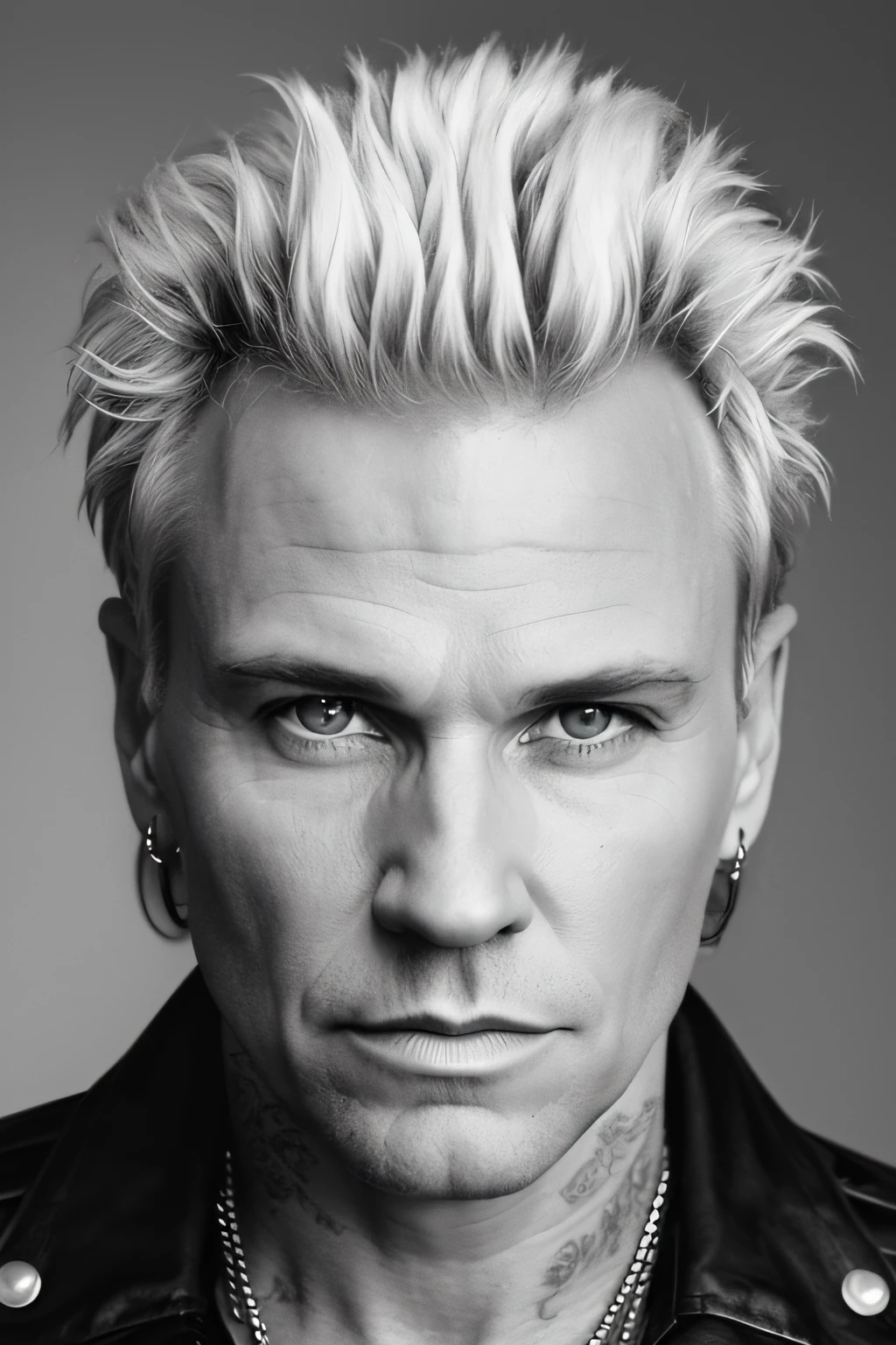 Portrait of a photo of American singer Billy Idol, a face image