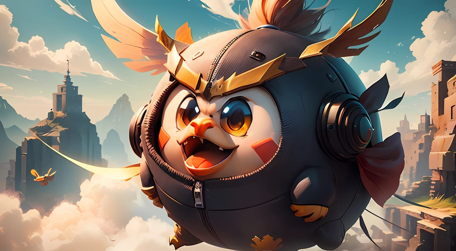Barb, Vojtekhus, Astrilone, mobile game art, iconic character splash art, featured art, 3d icons for mobile games, jubub bird, WLOP, beware of Rostran, bird facing sideways