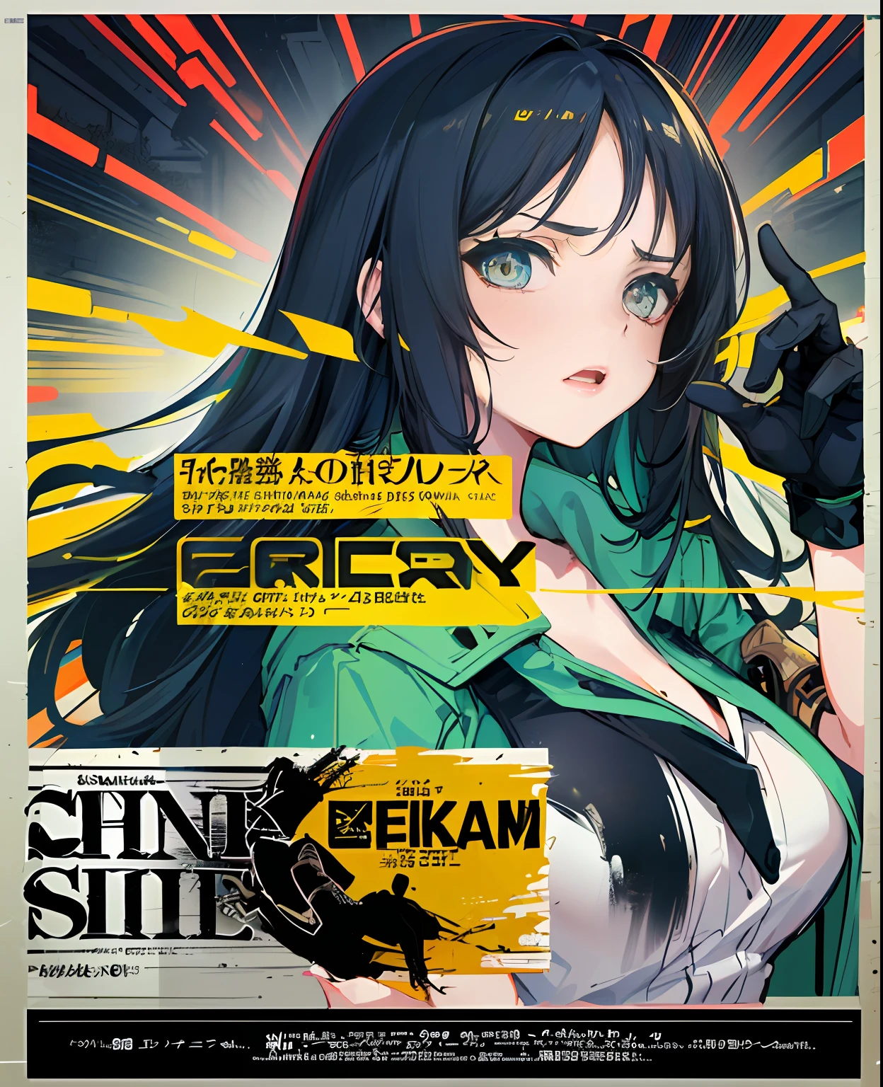 ((((dramatic))), (((gritty))), (((intense))) film poster featuring a young woman as the central character. She stands confidently in the center of the poster, wearing a stylish and edgy outfit, with a determined expression on her face. The background is dark and gritty, with a sense of danger and intensity. The text is bold and attention-grabbing, with a catchy tagline that adds to the overall feeling of drama and excitement. The color palette is mainly dark with splashes of vibrant colors, giving the poster a dynamic and visually striking appearance,tachi-e
(magazine:1.3), (cover-style:1.3), fashionable, woman, vibrant, outfit, posing, front, colorful, dynamic, background, elements, confident, expression, holding, statement, accessory, majestic, coiled, around, touch, scene, text, cover, bold, attention-grabbing, title, stylish, font, catchy, headline, larger, striking, modern, trendy, focus, fashion,
