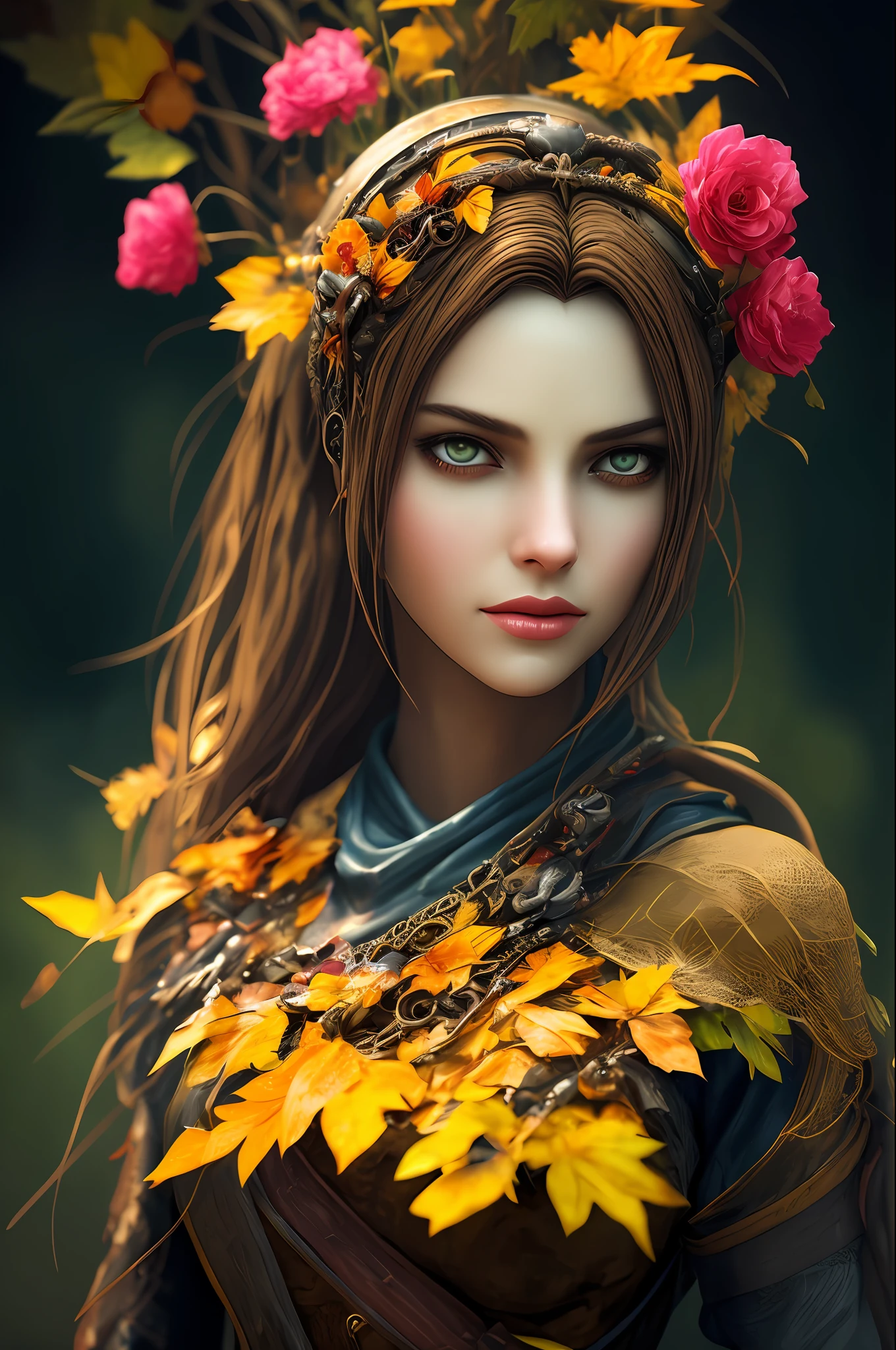 Imagine that the skin of this creature girl looks like it was made of a fishing net, with leaves and flowers growing on her body. Digital Epic Fantasy, Symmetrical Concept Art, Sinister Fantasy Illustration, Symmetrical Epic Fantasy Art, Epic Fantasy Science Fiction Illustration, Epic Fantasy Art Style, Epic Anime Art, Symmetrical Fantasy RPG Portrait, Anton Fadeev and Dan Mumford, (Masterpiece, Top Quality, Best Quality, Official Art, Beauty and Aesthetics: 1.2), Extreme Detail, (Fractal Art: 1.3), Colorful, Most Detailed, Full Body Pose, Cute Surrealist Photo, 8 K, Octane Beautifully Rendered, Very detailed, intricate, epic composition, cinematic lighting, masterpiece, art station trend, very, very detailed, stunning, HDR, smooth, sharp focus, high resolution, award-winning, award-winning photo, DSLR, 5 0 mm