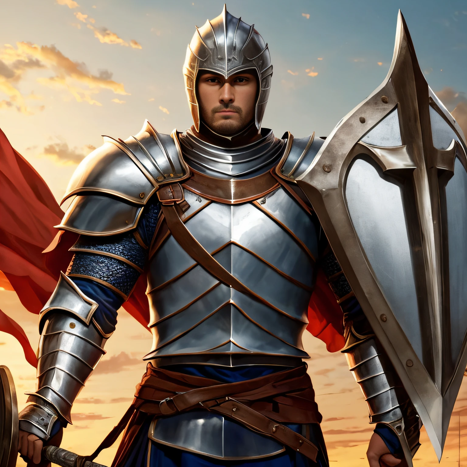 a Roman knight, elegant, with Roman sword, a shield, --auto