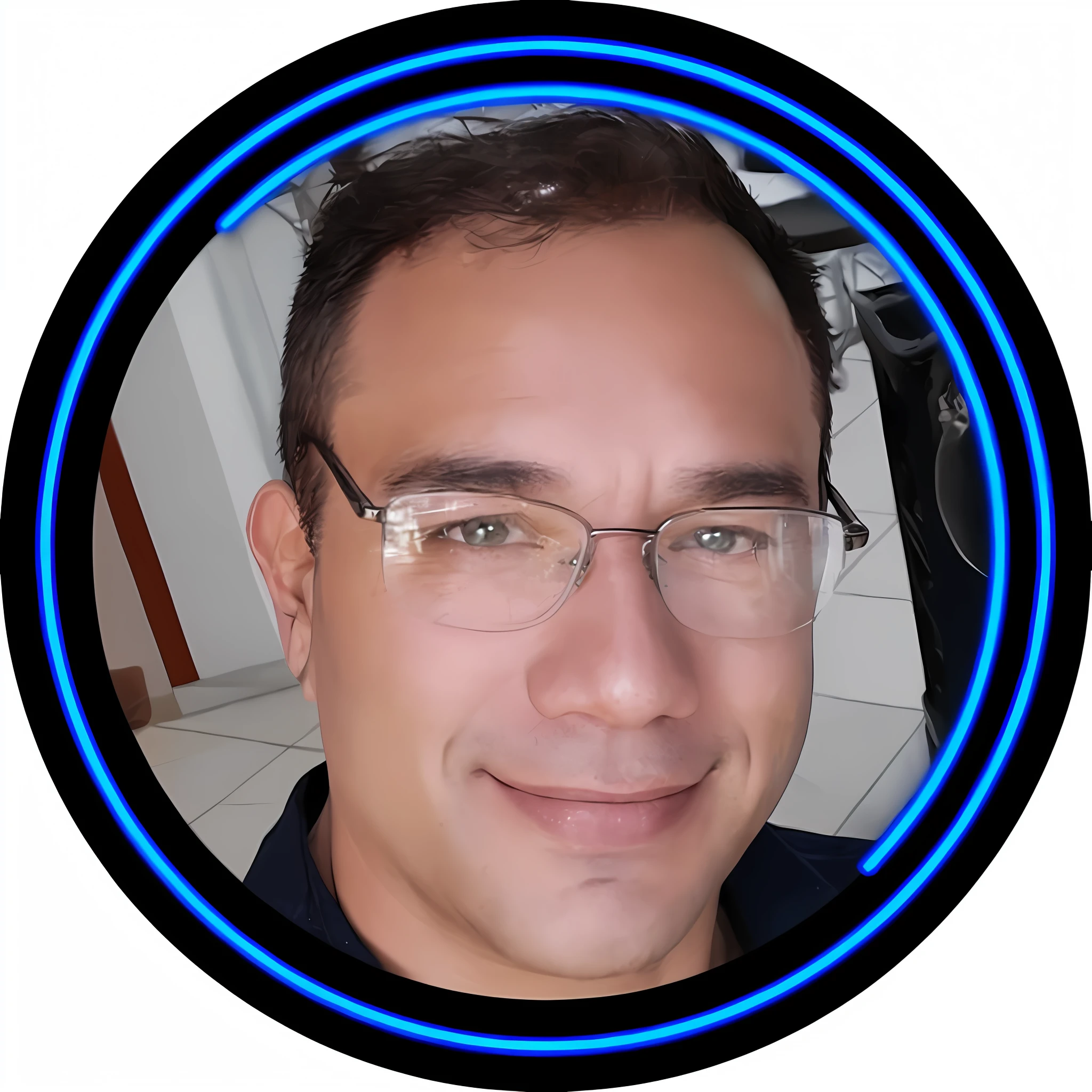 Man with glasses and blue ring around his neck, with a strong and manly body, wearing an iron armor, David Rios Ferreira, Victor Maristane, Andres Rios, Manuel Sanjulianblue, Heraldo Ortega, Danilo Torres, Caio Santos, Carmelo Blandino, Salustiano Garcia Cruz, Edu Souza, Joel Torres, Avatar Image, José Miguel Roman Frances, by Luis Miranda